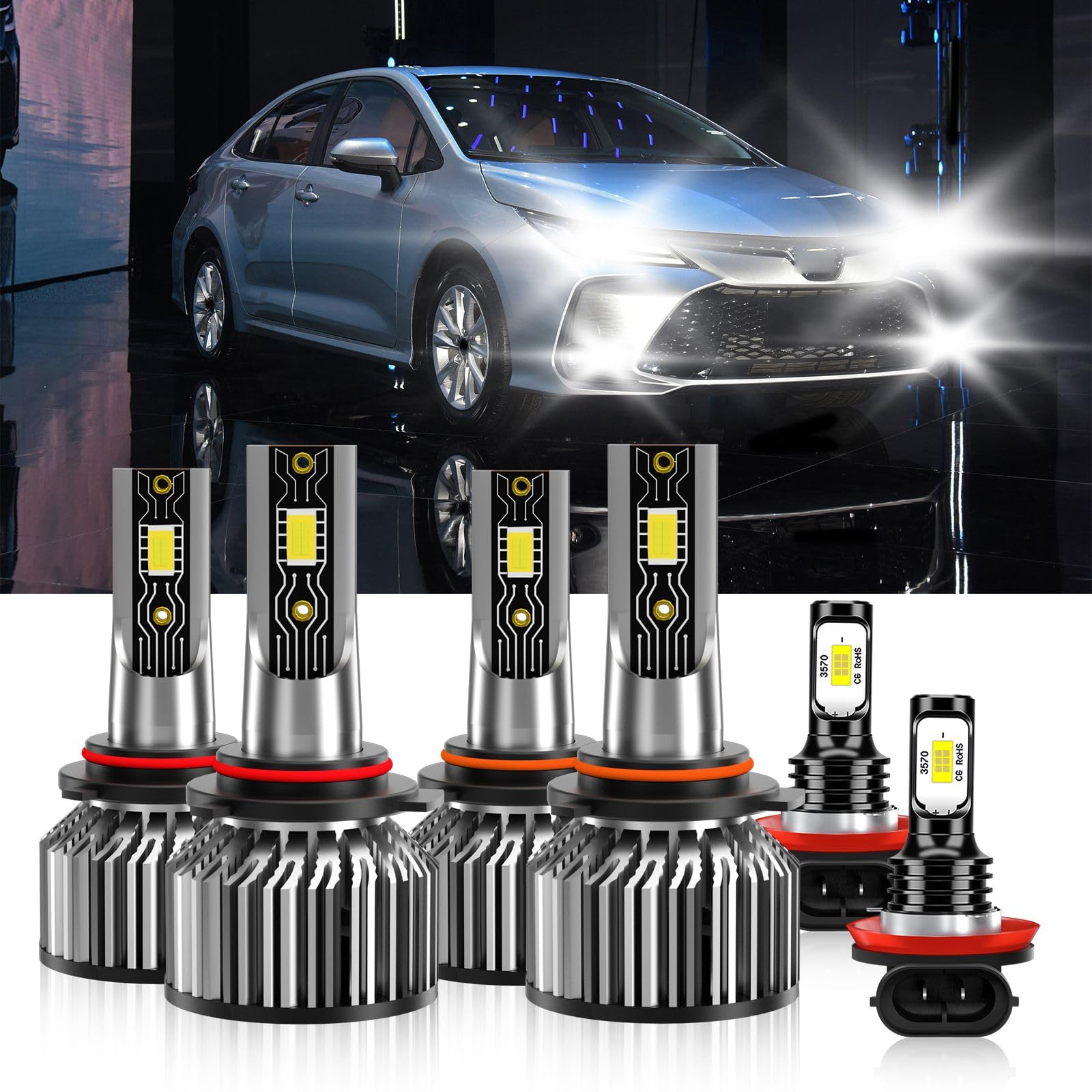 TXBILMOO H11 Fog Light Bulbs, 600% Brightness, 6500K White, For Toyota Corolla 2009-2013, Pack of 6
