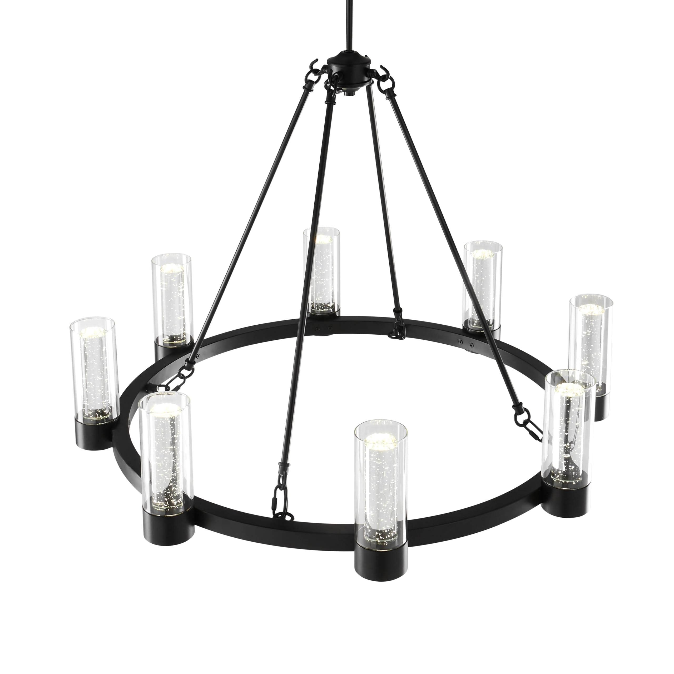 Finesse Decor Victory 8 Light Chandelier, Matte Black Contemporary, Modern Ring - Round Chandelier for Bedroom, Dining Room, Liv