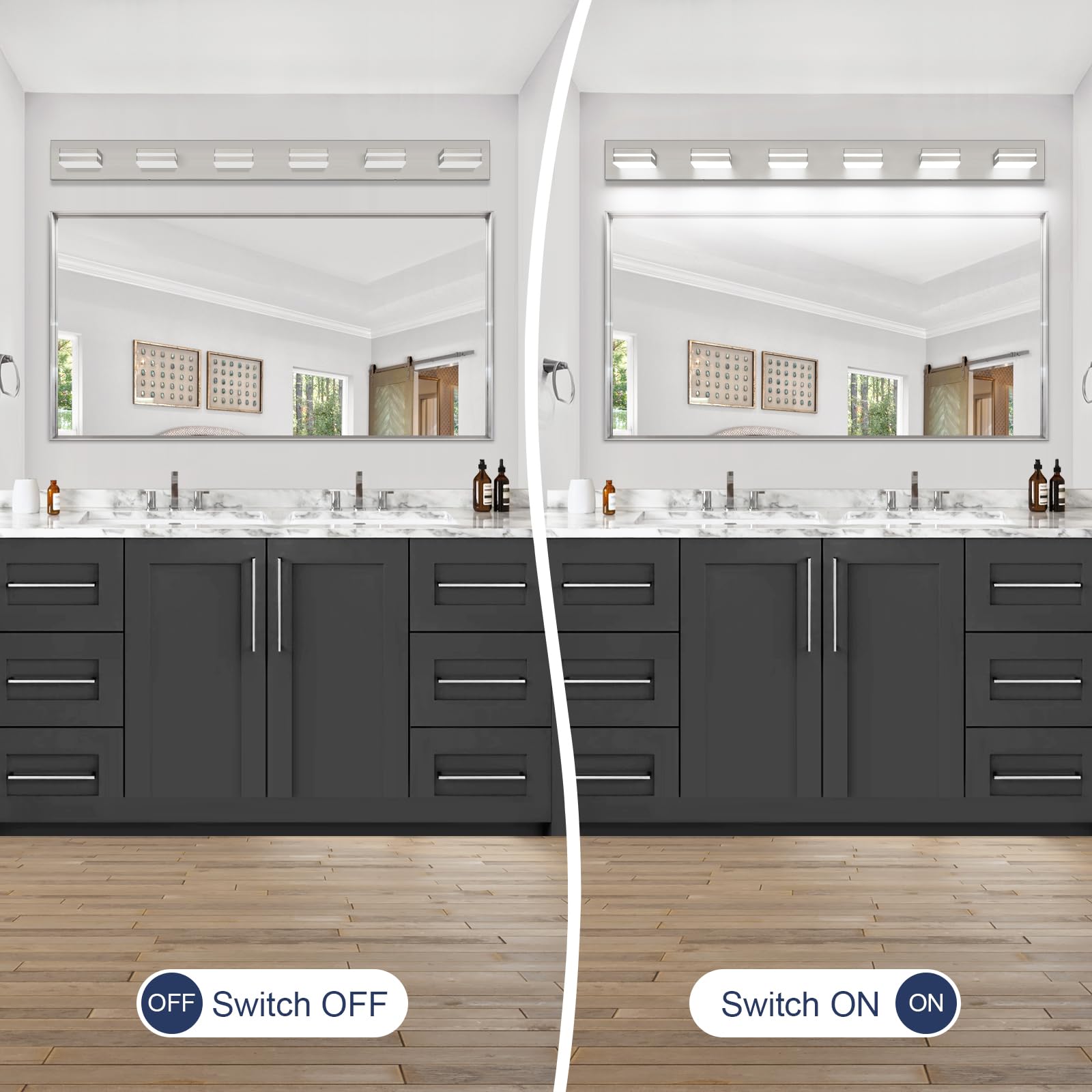 SineRise LED Bathroom Vanity Light Fixtures, 6-Light, 48-Inch, Brushed Nickel, Modern Acrylic, Cool White 6000K