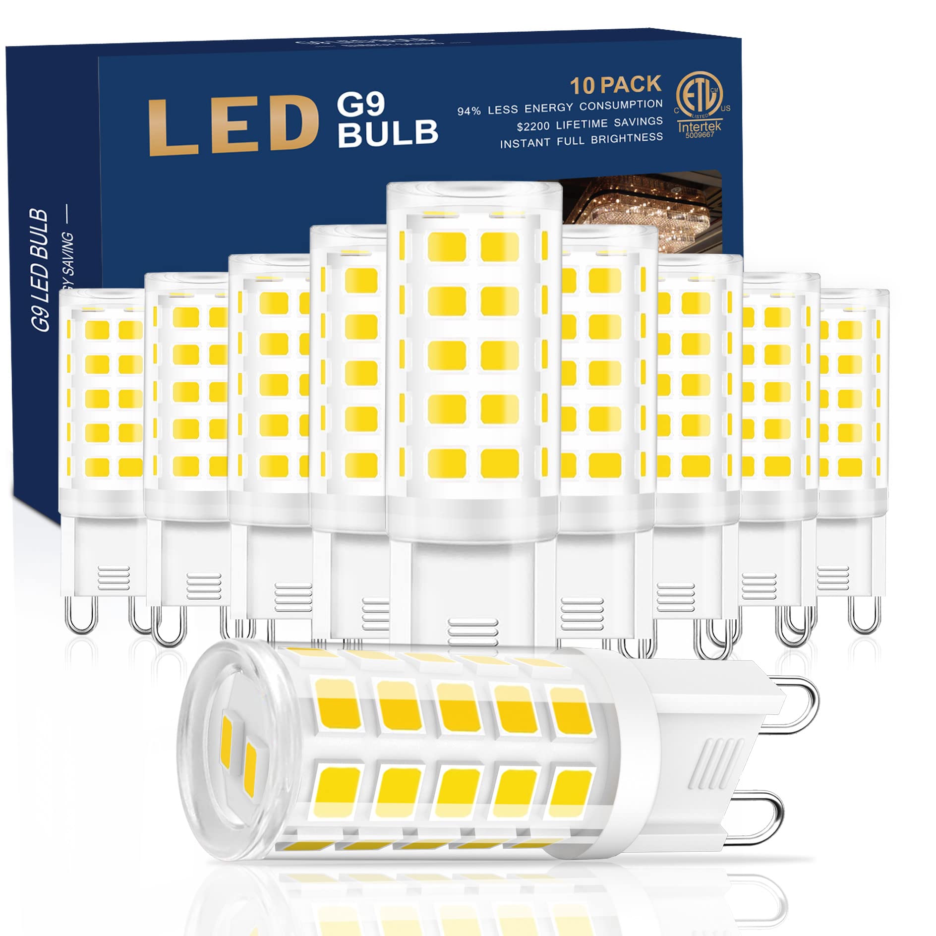 Golspark 10 Pack G9 Led Light Bulb 4000K Natrual Daylight 4W (40 Watts Halogen Replacement), T4 G9 Bi Pin Ceramic Base Light Bul