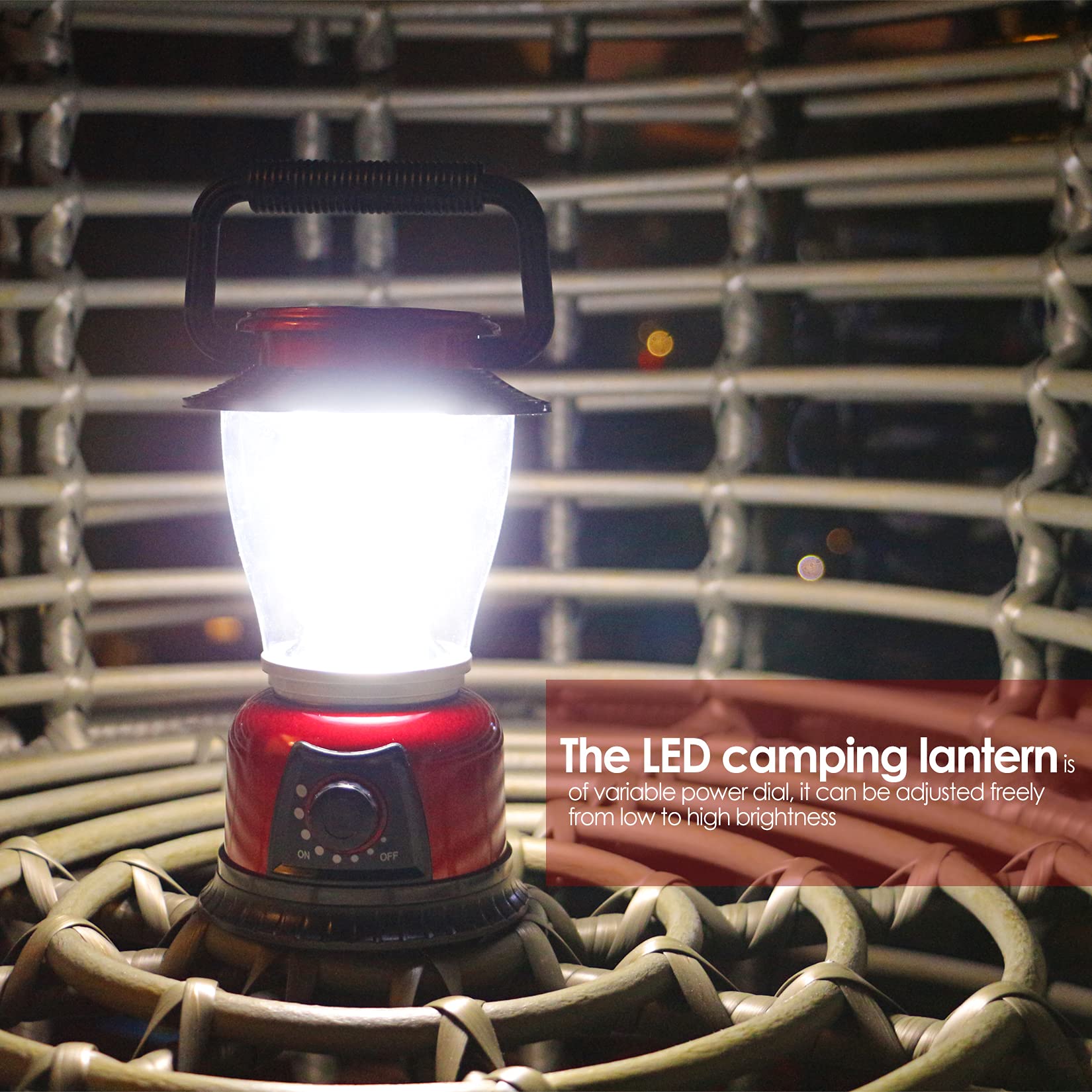 FANT.LUX LED Camping Lantern - Dimmable COB Light, Battery Powered, Model NBMD122, Red-2 Pack