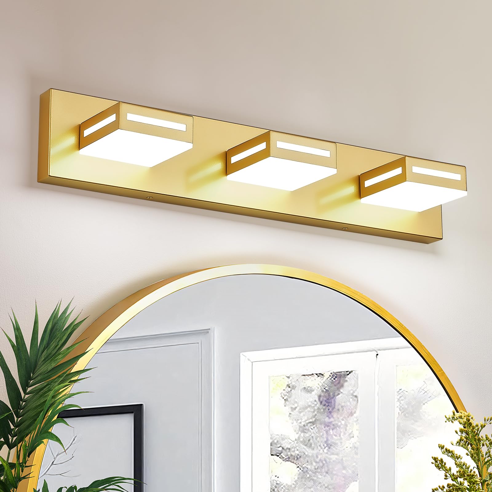 Donrao 3-Light LED Bathroom Vanity Light Fixture, 24-Inch, Gold, Model DY2409200002, Metal, 6000K Cool White