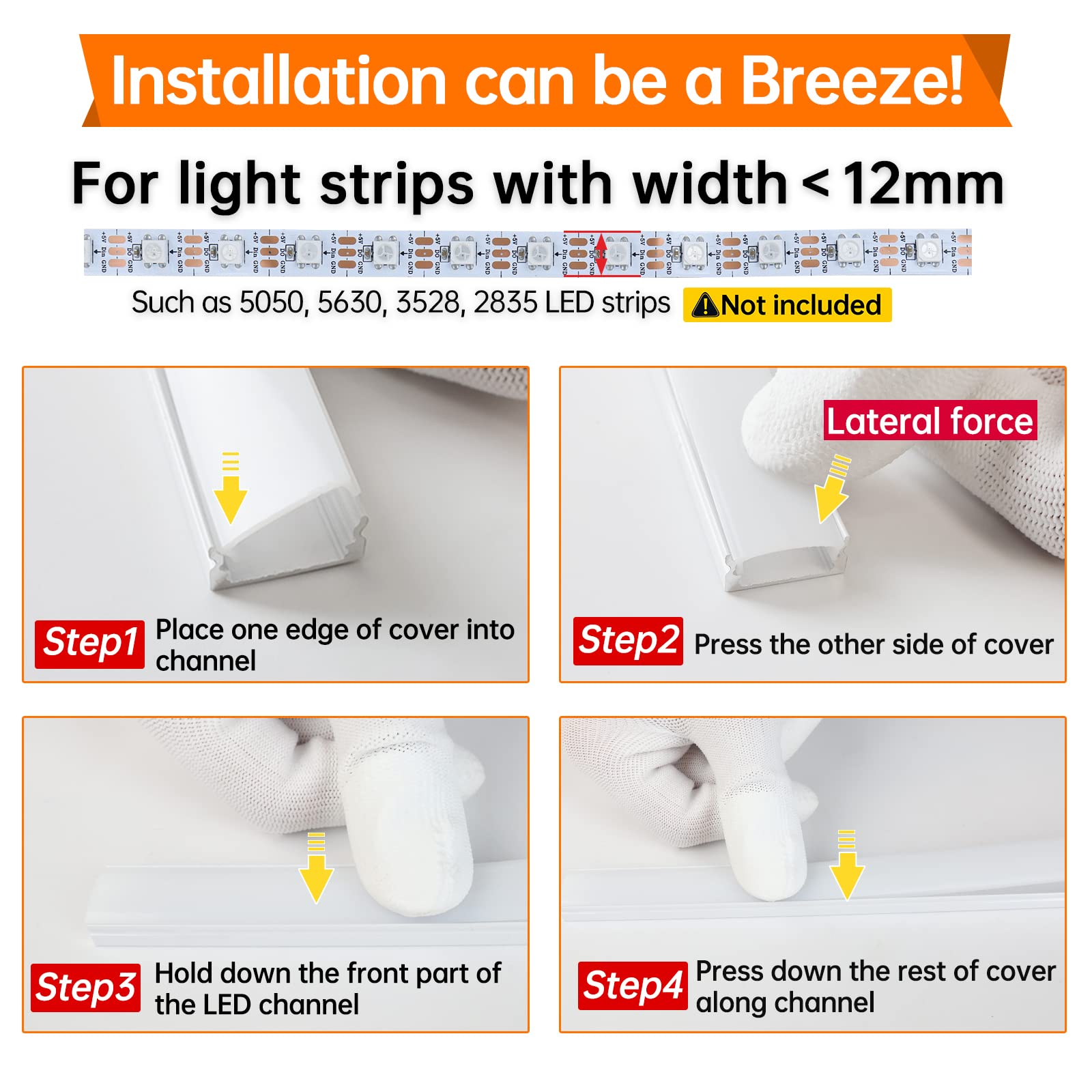 Muzata 6Pack 3.3Ft/1M Led Channel White Aluminum U Shape Led Strip Diffuser Channel With Milky White Cover Easy Installation U1S