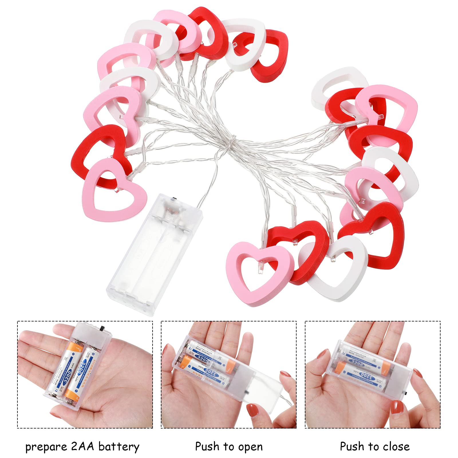 Mudder Valentines Day Wooden Heart String Lights LED Fairy Hanging Love Lights Lamp Battery Operated Valentines Day Decoration