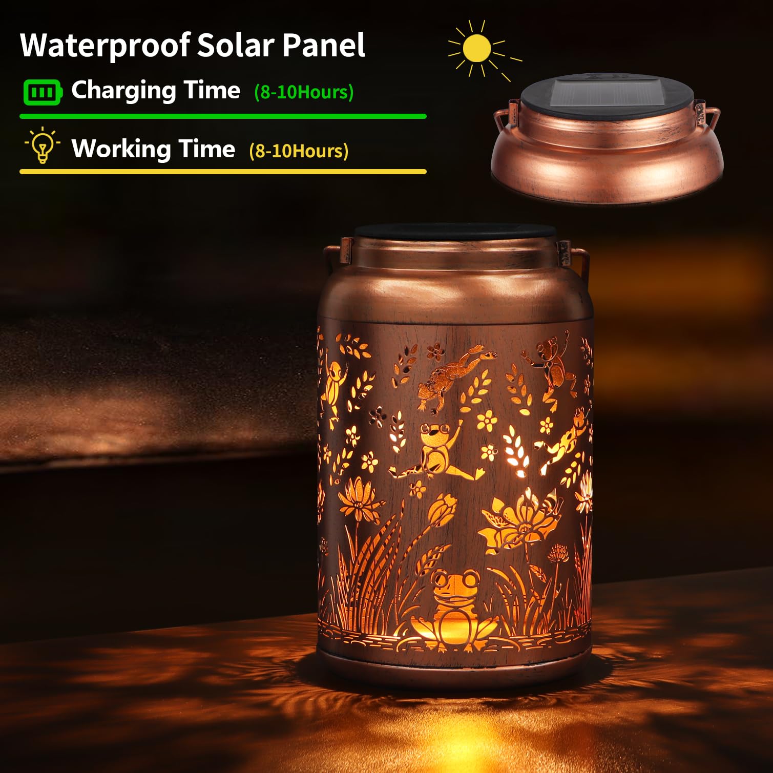 Frog Decoration Solar Lanterns Outdoor Waterproof Garden Decor Gifts For Women Mon Grandma Metal Hanging Solar Lights For Outside Led Lanterns For Yard, Patio, Lawn, Tabletop, Pathway, Landscape