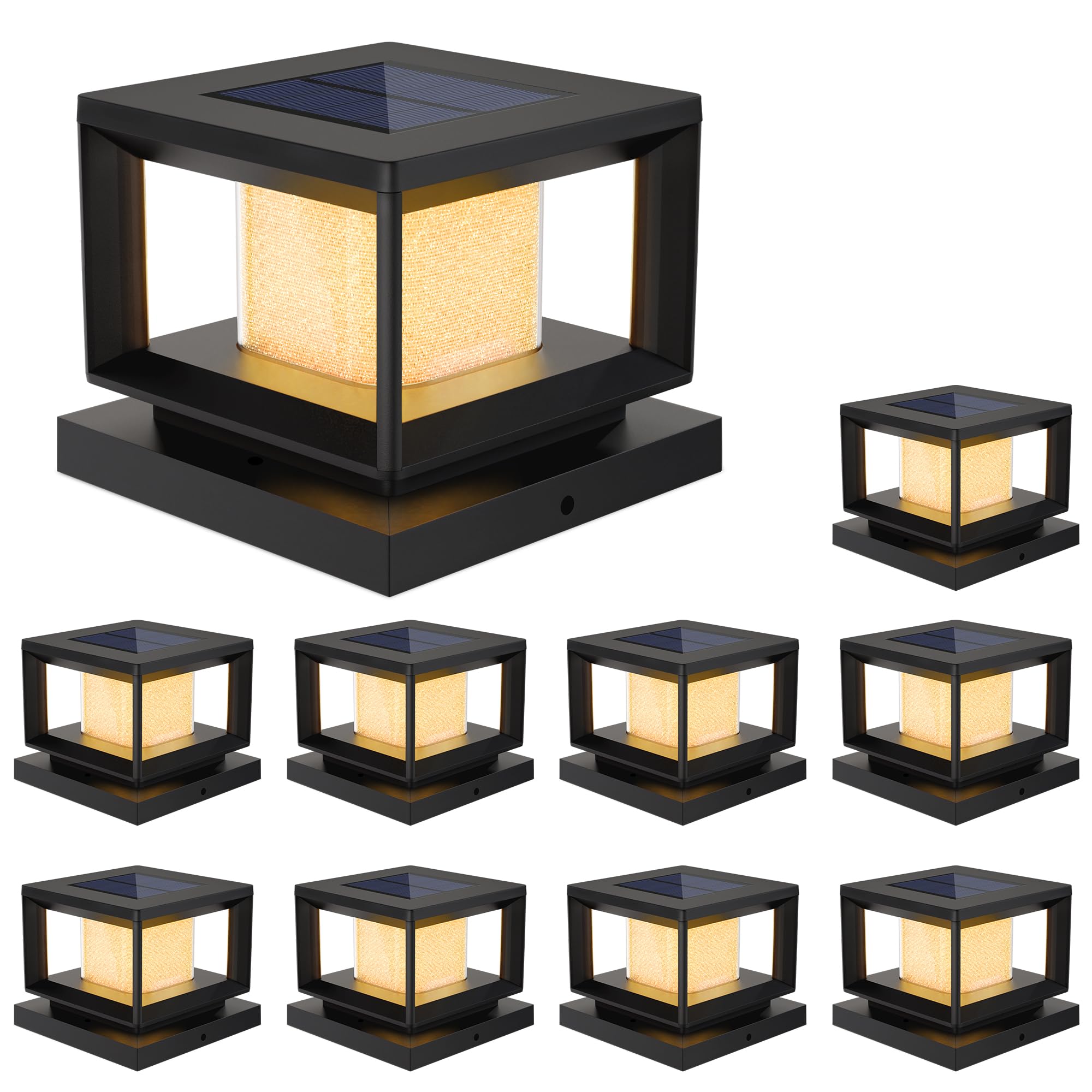 Mlambert 10 Pack Solar Post Lights Outdoor  Waterproof Fence Cap for Deck  4x4 6x6 Wooden Vinyl Outdoor Lights with Shinning Effect  Black