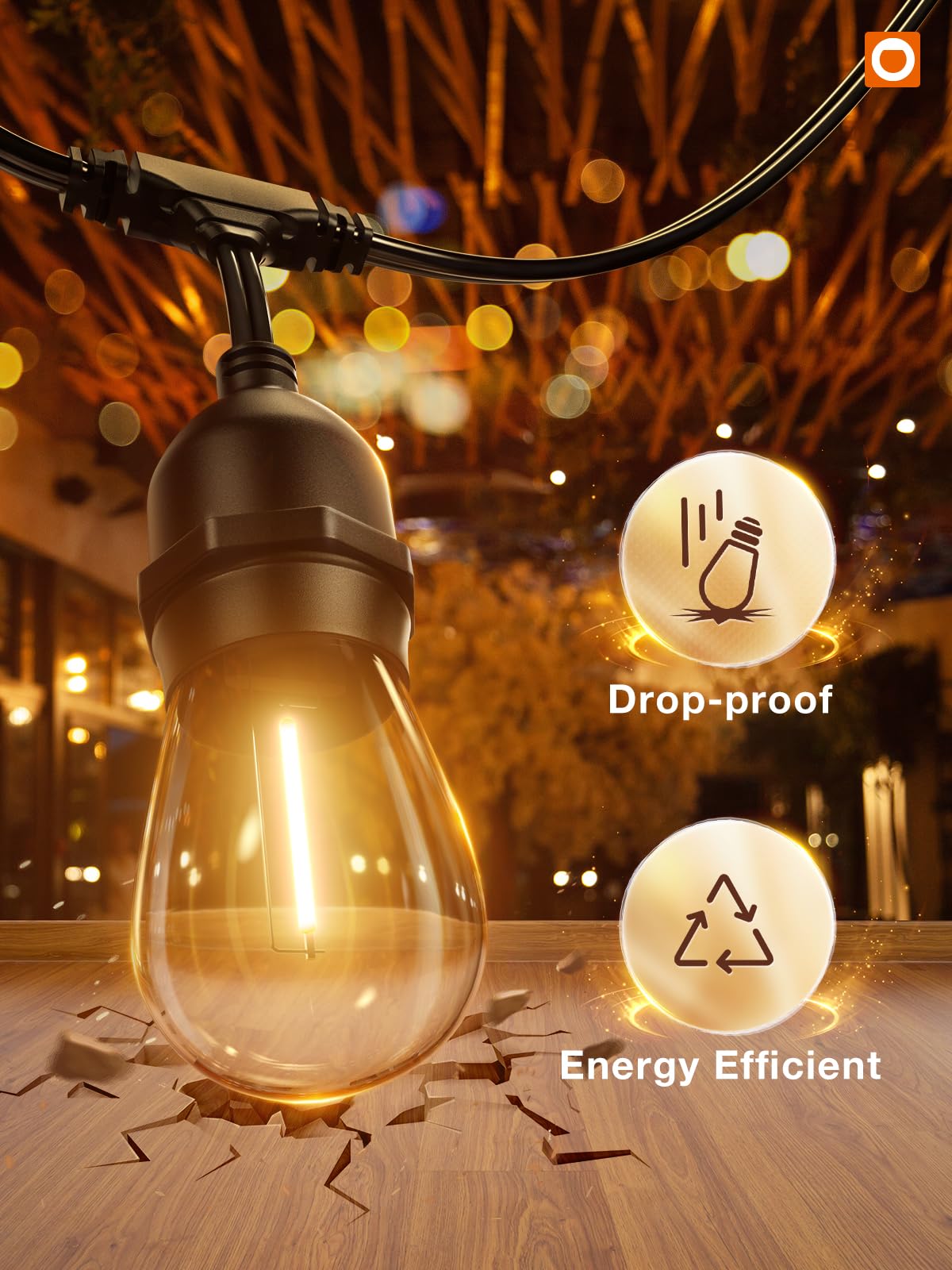 Addlon Led Outdoor String Lights 24Ft With Edison Vintage Shatterproof Bulbs And Commercial Grade Weatherproof Strand - Etl List