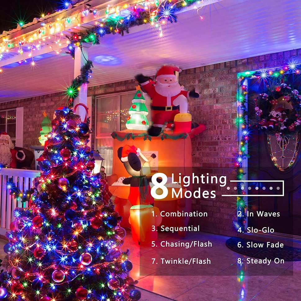 Jmexsuss 200 Led Multicolor Christmas Lights Outdoor Waterproof, Expandable 66Ft Christmas Tree Lights Green Wire, 8 Modes Twinkle Easter String Lights Plug In For Home Party Indoor Xmas Decorations