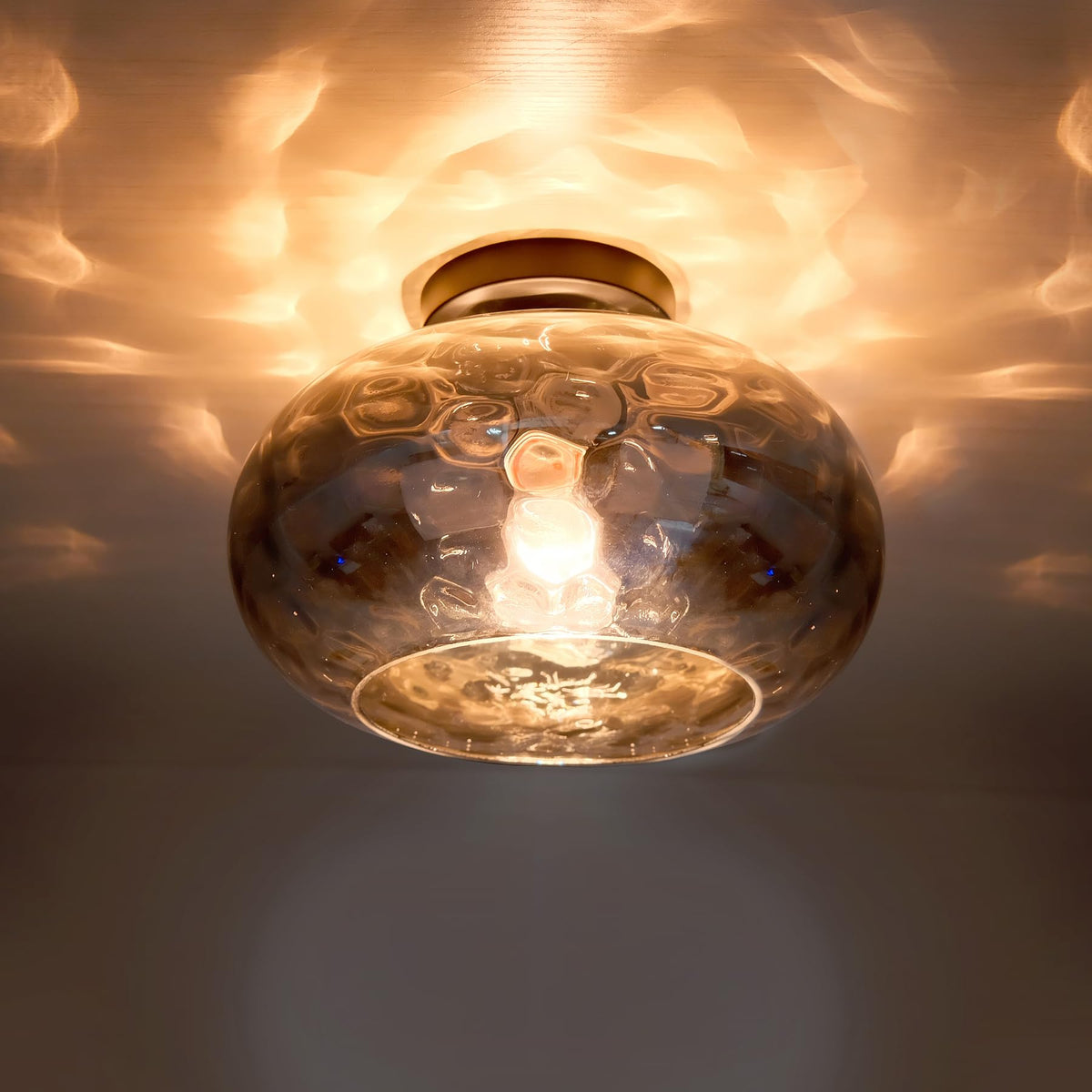 Wrlmfy Matte Black Semi Flush Mount Ceiling Fixture 11'' Hammered Glass Shade Modern Close To Ceiling Lighting 1-Light Art Lamps