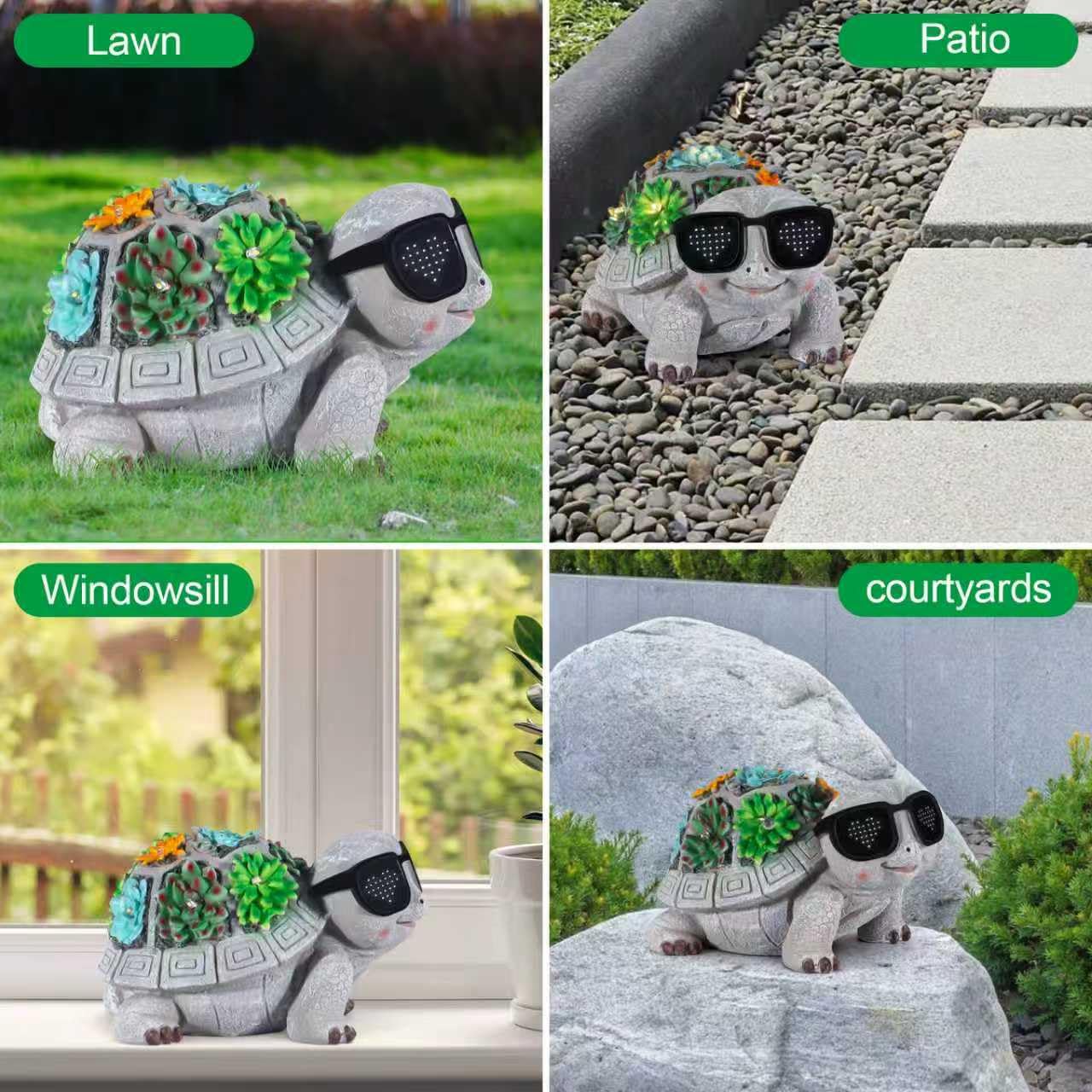 Pawatee Solar Garden Turtle Statue with Succulent & LED Lights, Gray, 7.48x4.92x4.72in - Unique Outdoor Decor for Patio & Lawn