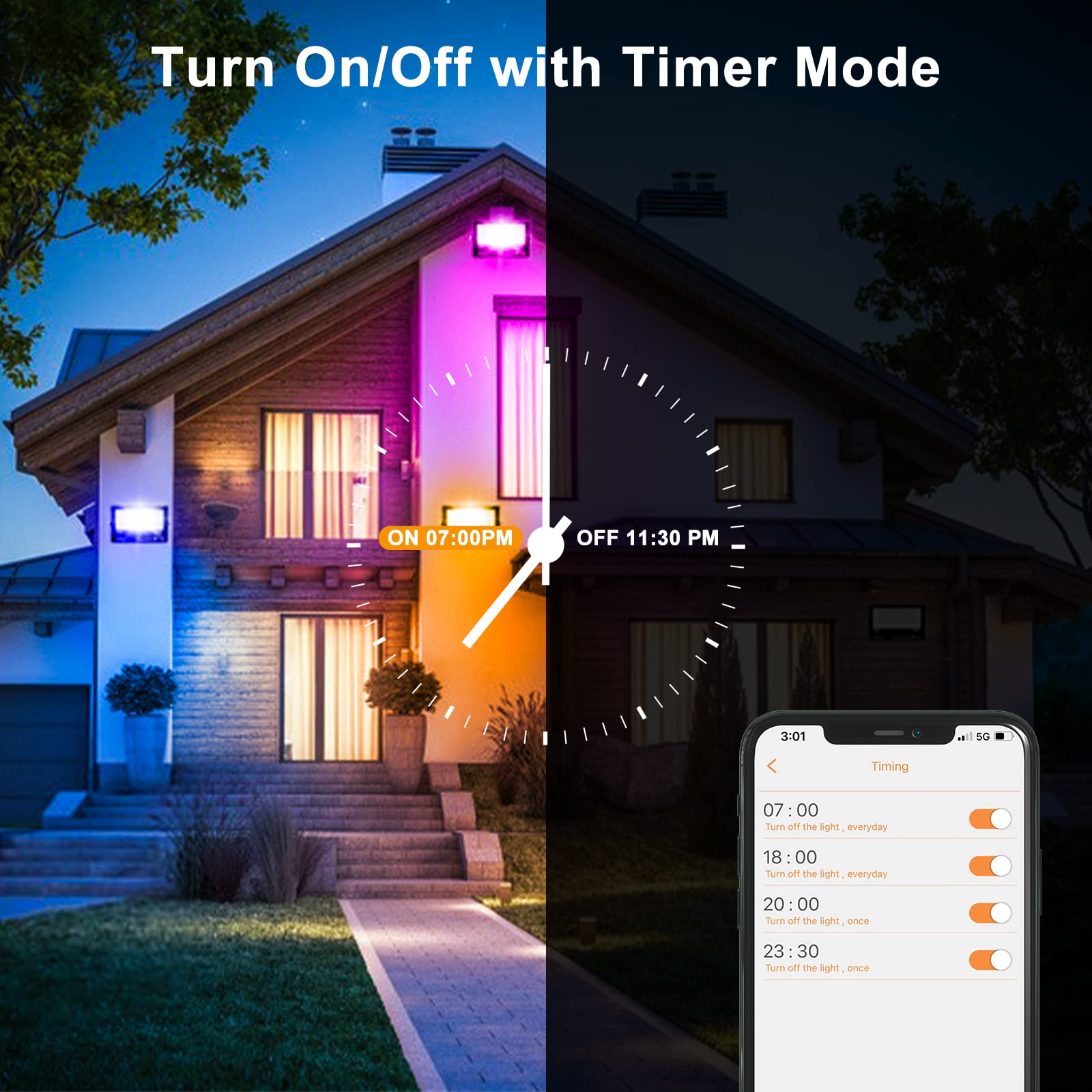 Taptoron 80W RGB Flood Lights - Bluetooth App Control, IP66 Waterproof, 4 Pack with Stake, DIY Scenes, Aluminum, Daylight 5700K