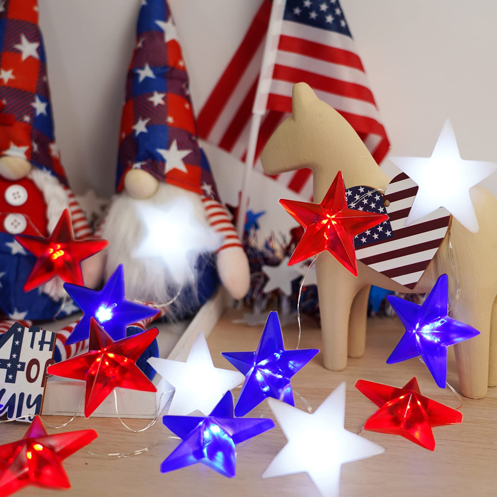 Libreath Red White And Blue Lights 4Th Of July Decorations 10Ft 30 Led Fairy String Lights Battery Operated With Remote For Stars Patriotic Memorial Day Independence Day Fourth Of July Decor