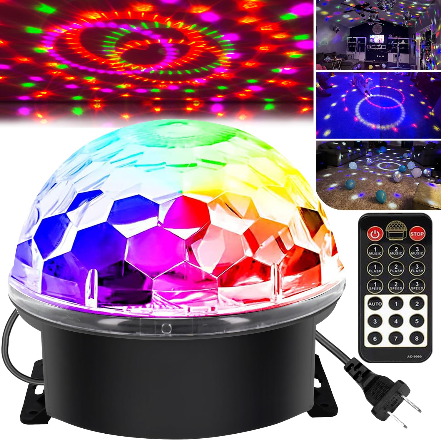Memzuoix Disco Ball Dj Strobe Light With 6 Colors, Sound Activated Big-Size Magic Stage Party Light With Remote Control, Halloween Decorations Bar Wedding Home Club (7'' Big Size)