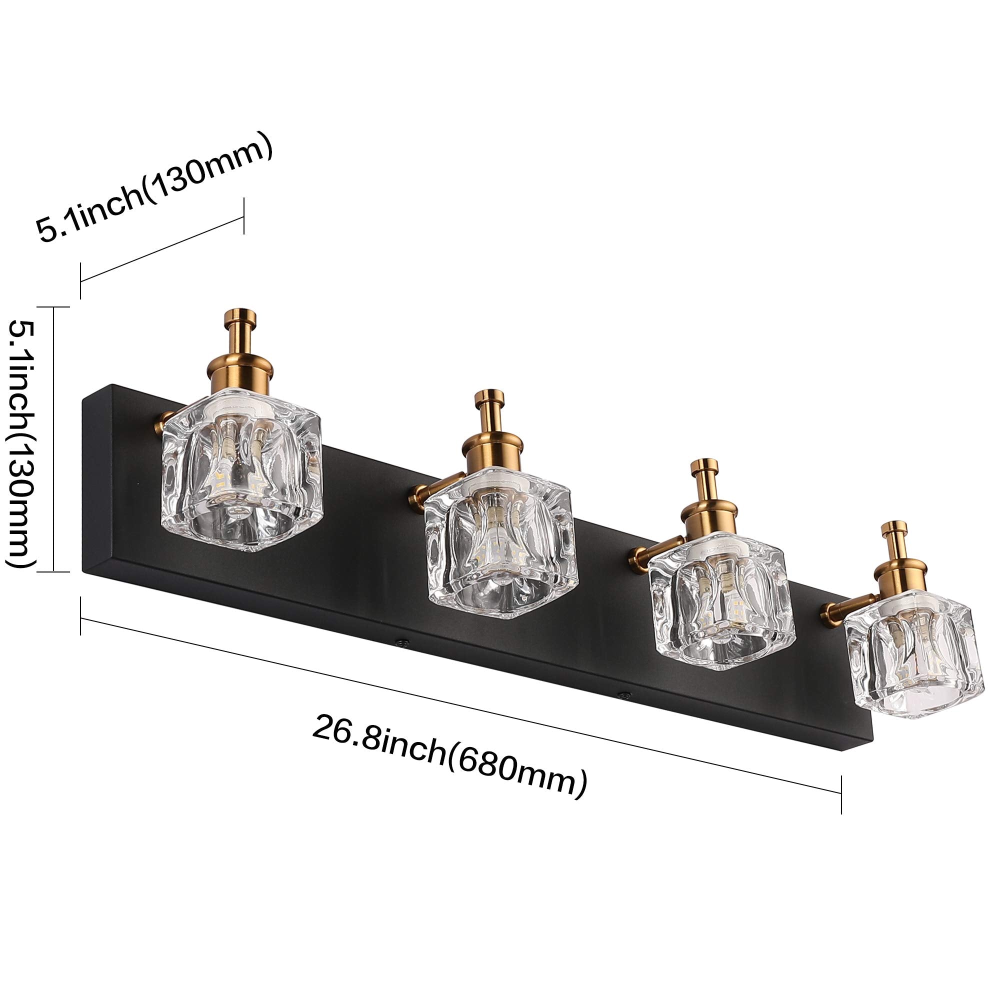 PRESDE Modern Black Bathroom Vanity Light Fixture LED 4 Lights Metal Matt Black 7770-4T
