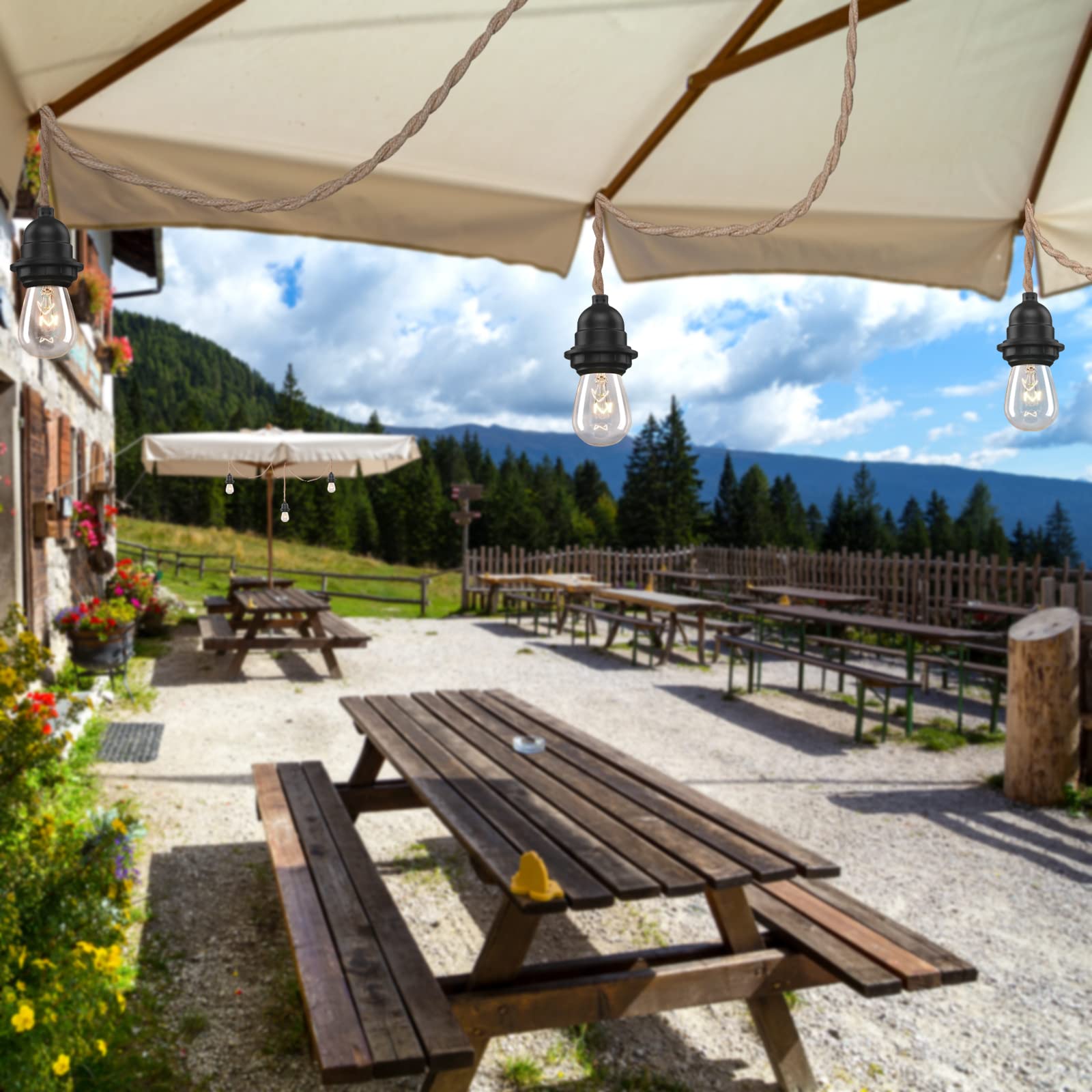 Arcomead Industrial Triple Ceiling Pendant Light, Vintage Waterproof Hemp Rope Chandelier E26