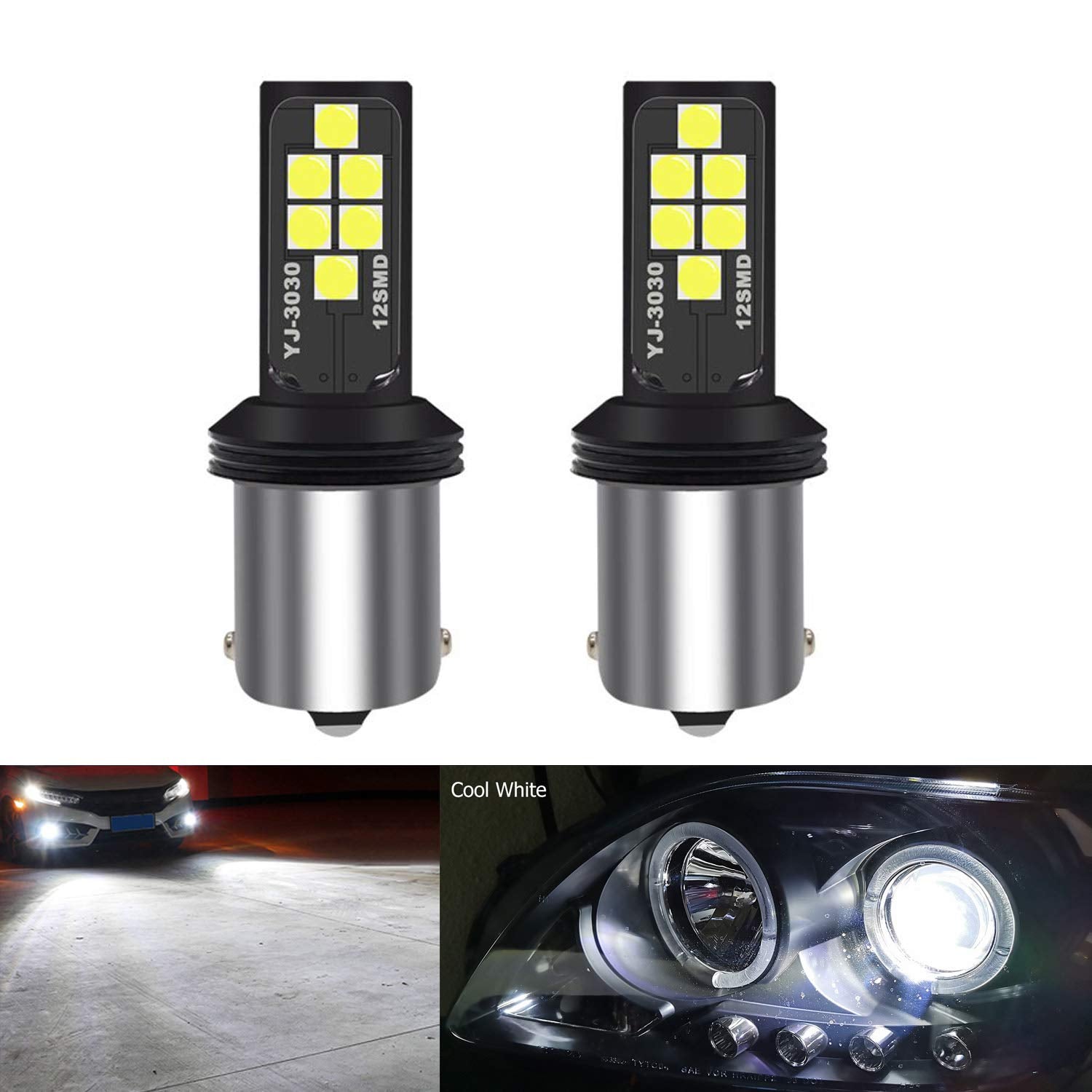 SOCAL-LED LIGHTING 1156 BA15s White LED Turn Signal Bulb, 3030 SMD, Cool White, Pack of 2