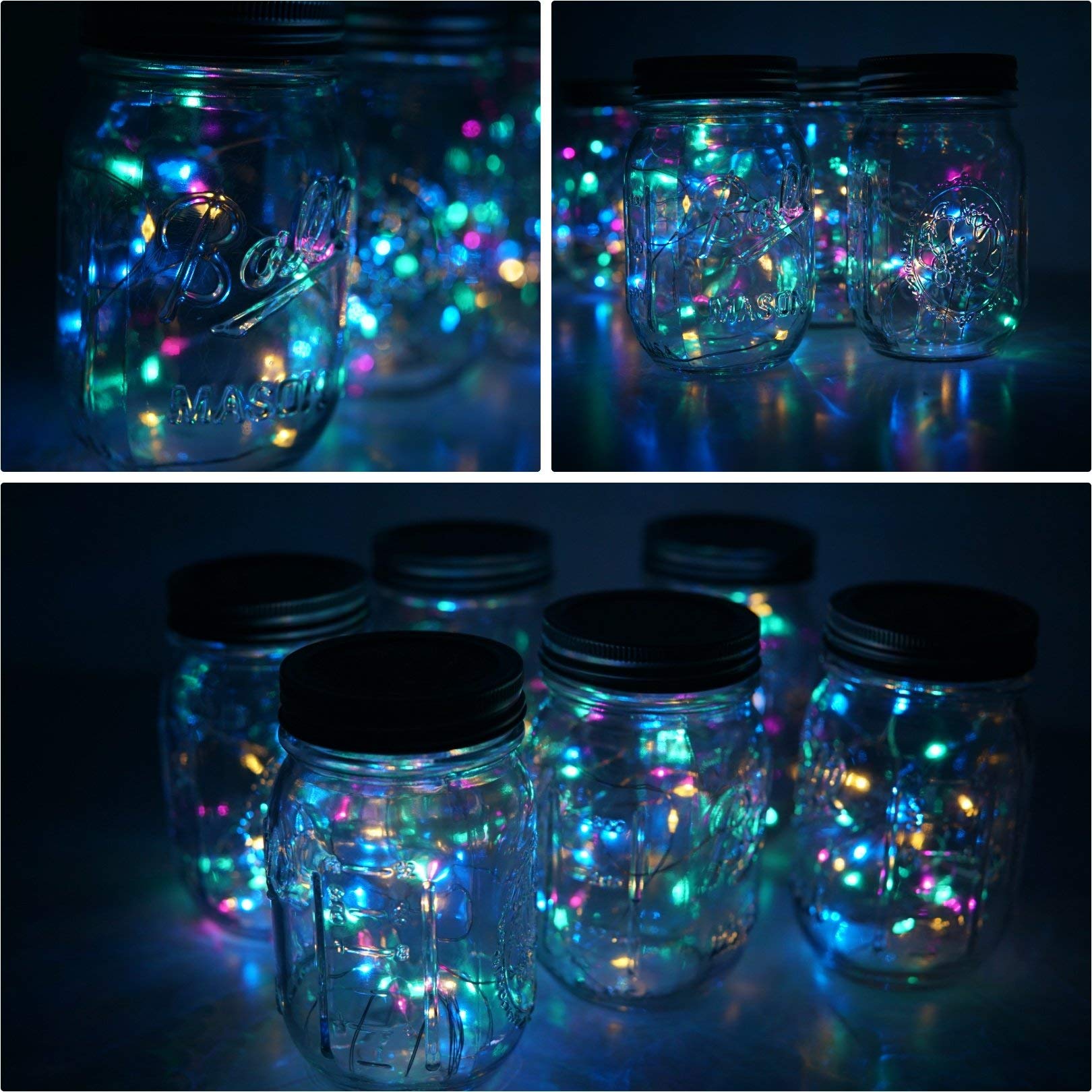 Decorman Solar Mason Jar Lid Lights, 6 Pack, 20 LED, Waterproof, 4 Color, Fairy String Lights for Garden, Patio, Party, Wedding, Christmas