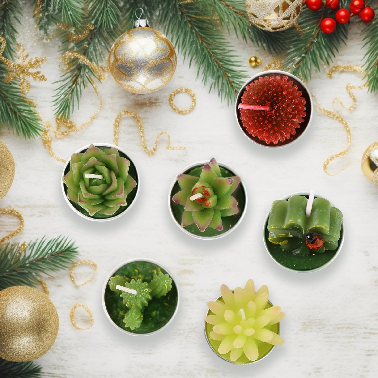 Aixiang 6 Styles Cactus Tealights Candle Delicate Succulent Tealight Candles For Home Decor New Year Presents, Halloween Gifts, Thanksgiving Gifts, Christmas Gifts And Decorations