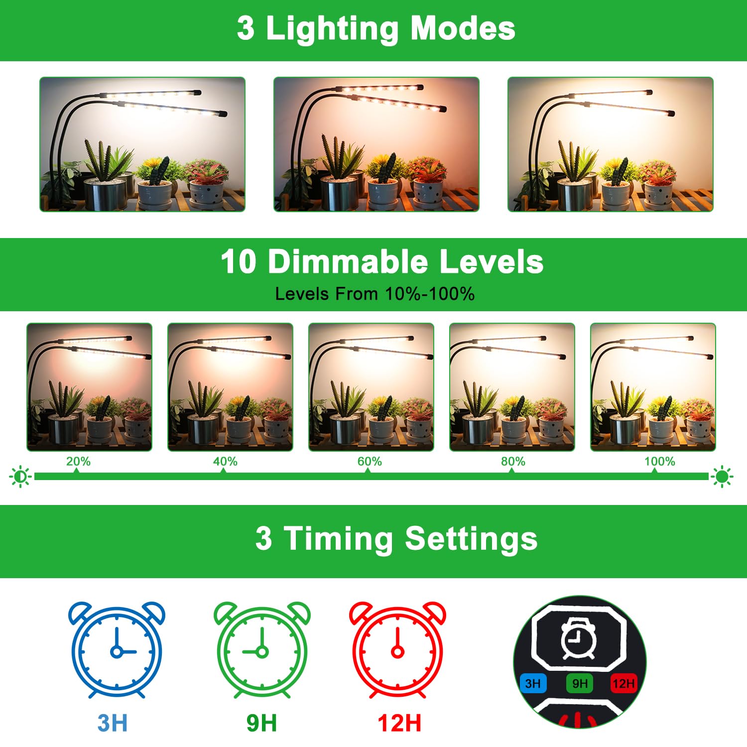 Sdovuerc Grow Lights For Indoor Plants, 4 Heads Full Spectrum Led Plant Lamps With Clips And 10 Feet Cables For Seeding Growing(2 Pack)