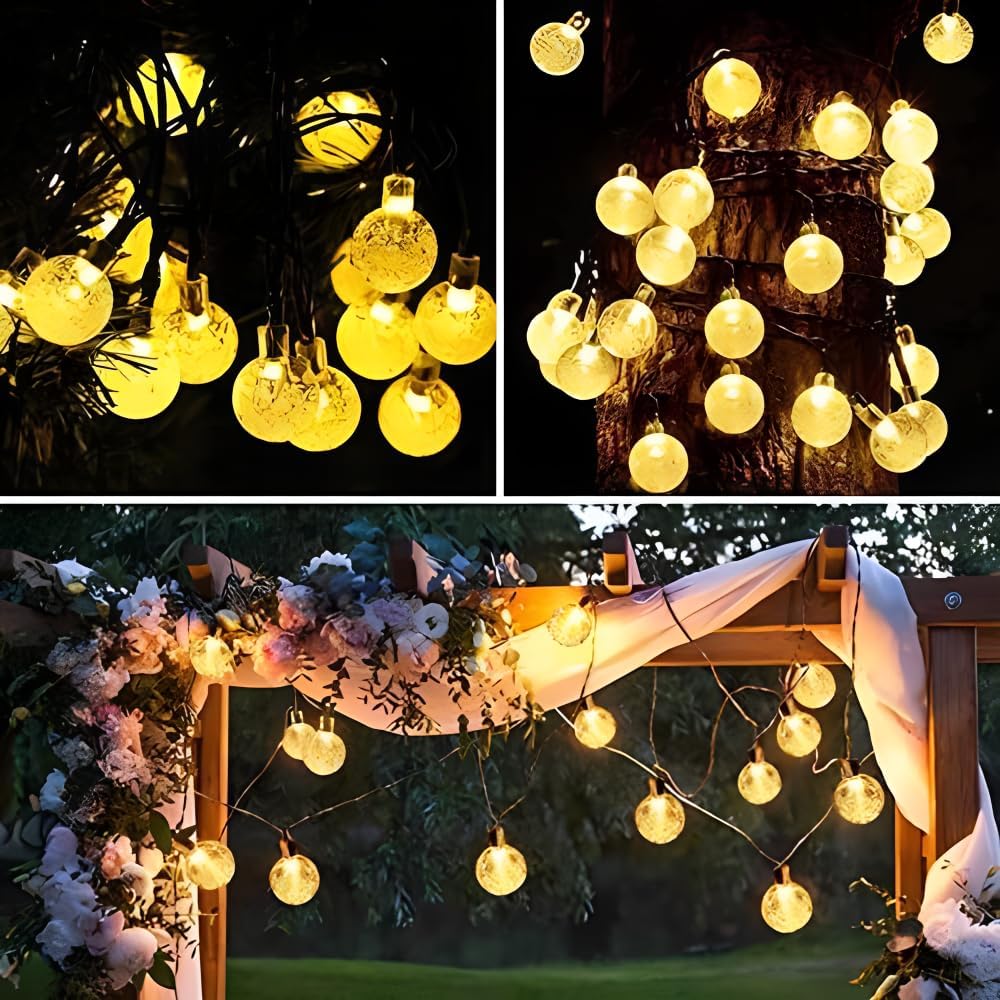 Updated Solar String Lights - Outdoor Waterproof 2 Pack 120 Led 72Ft Warm White Big Ball Led Christmas Lights For Garden, Lawn,