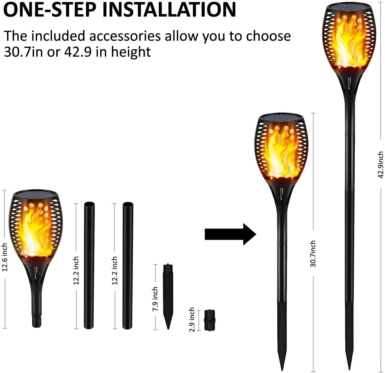 Gold Armour Solar Flickering Flames Torch Lights - 42.9in, Waterproof, 96 LED, Brown, 4 Pack