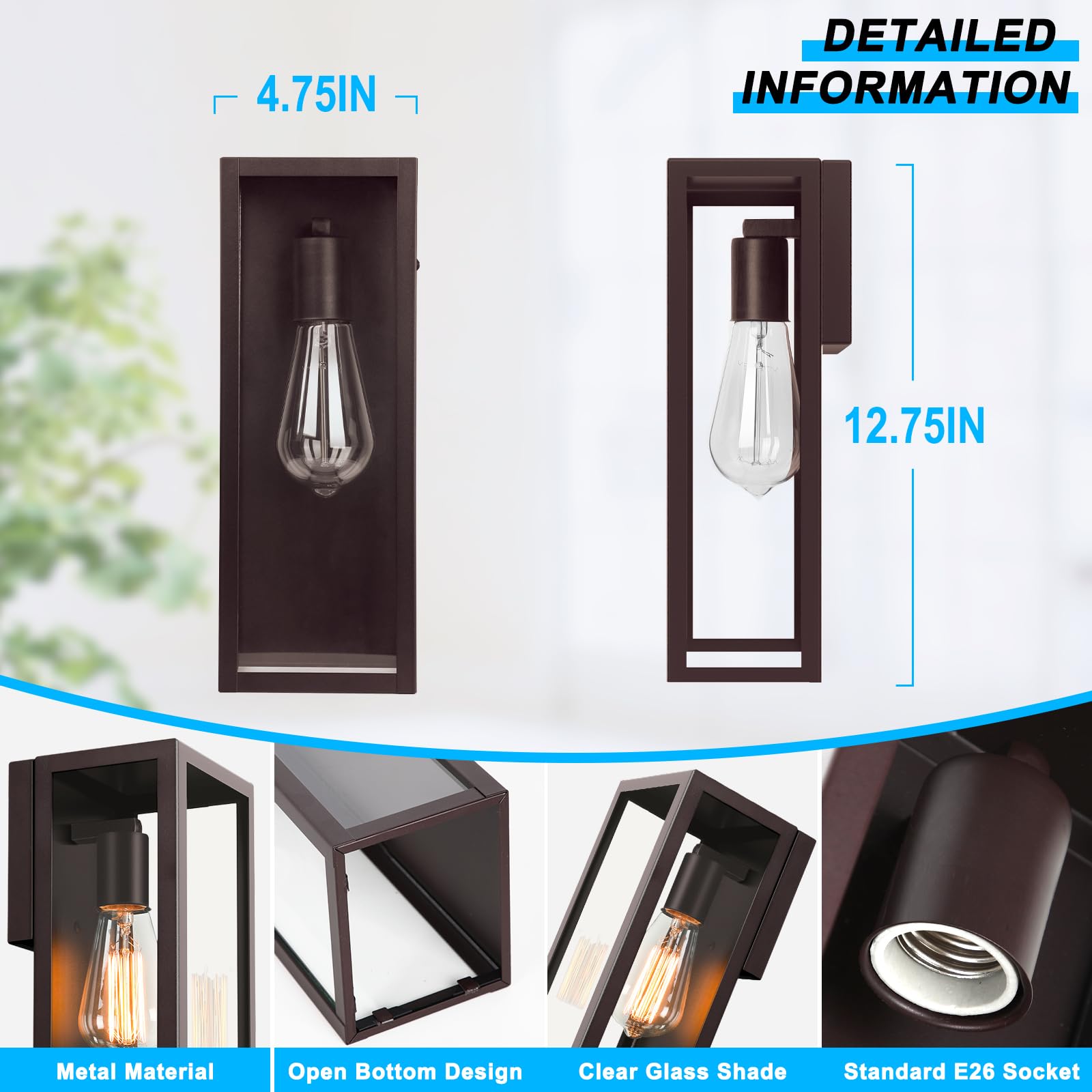 Outdoor Wall Light Fixtures, Exterior Waterproof Sconce Wall Lighting, Brown Porch Lights Wall Mount With Clear Glass Shade, Ant