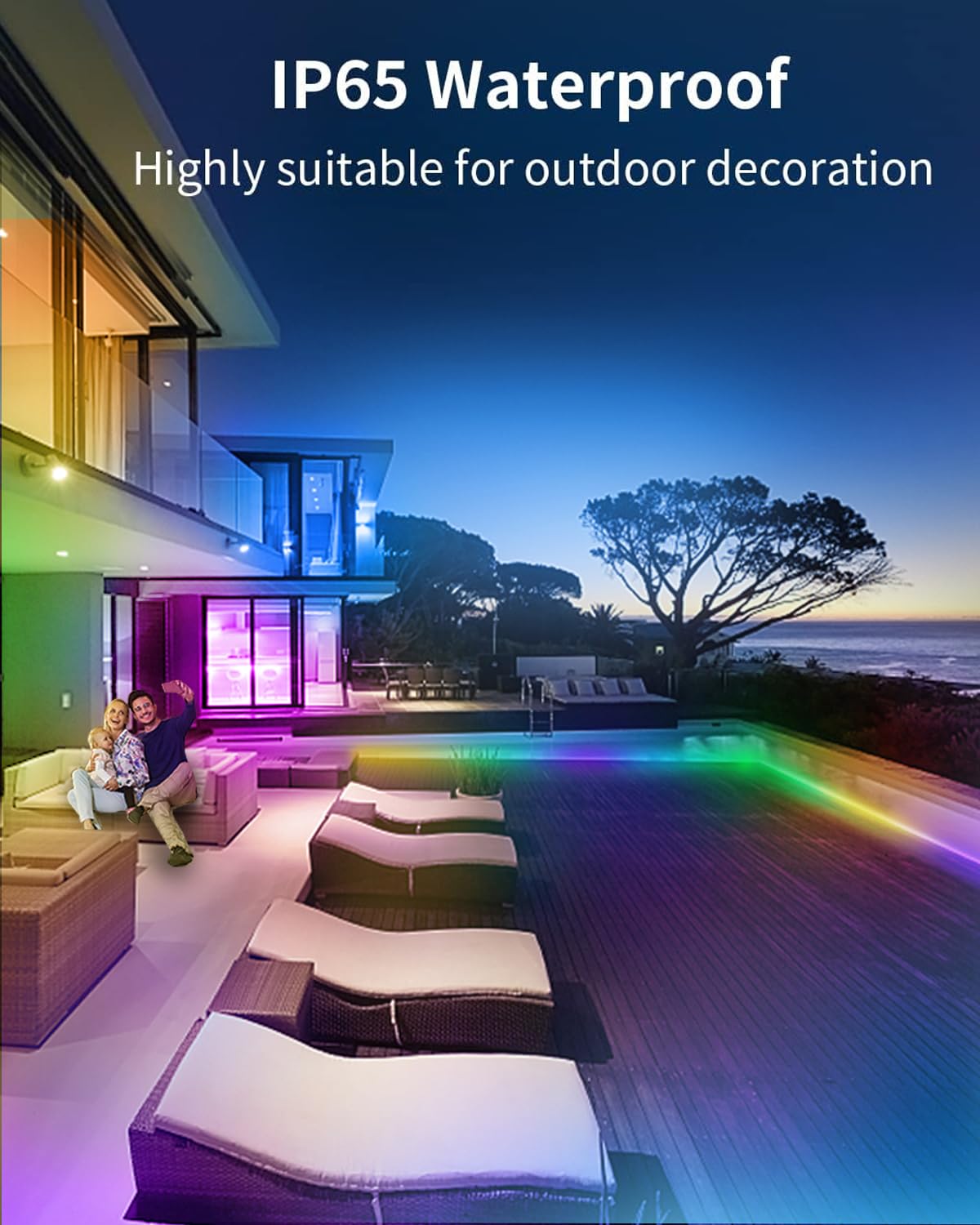 Odcolour 33Ft Outdoor Waterproof Led Light Strips, 12V Outdoor Rgb Led Strip Lights With Bluetooth Music Sync App Remote, Christmas Lights Decor Rope Lights