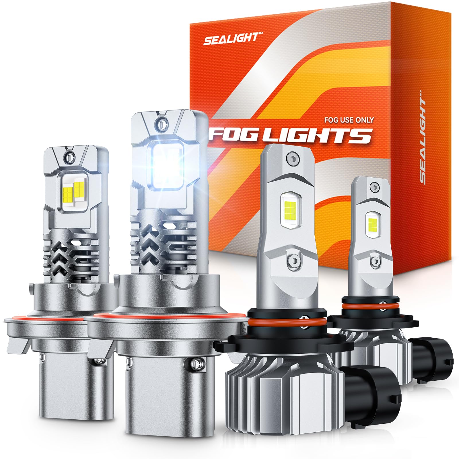 SEALIGHT H13 H10 LED Bulbs Combo, 68000 Lumens, 6500K Cool White, Aluminum, Pack of 4, Fog Lights for Ford F-150 200