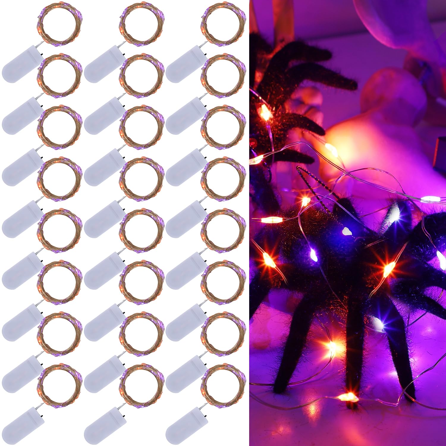 WATERGLIDE 24 Pack Halloween Fairy Lights Battery Operated (Included), 6.5ft 20 LED Mini Firefly Starry String Lights, Waterproo