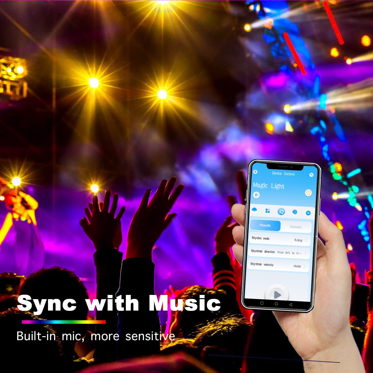 phopollo Bluetooth LED Strip Lights 100ft, RGB Color Changing, App Control, Music Sync, Model PHRGB12D30M