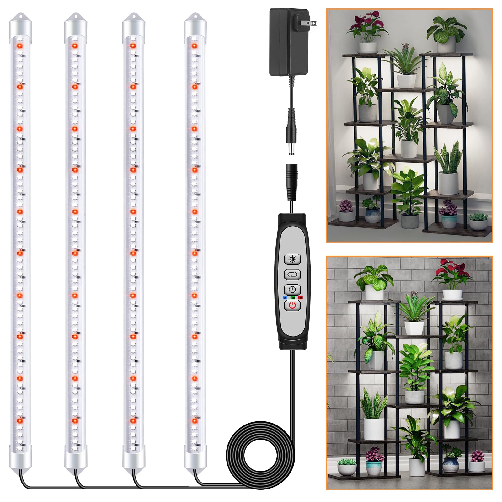 SDOVUERC 4 Bars Grow Light Bands for Indoor Plants with Auto ON/Off Timer 6/12/18H  5 Dimmable Levels for Shelves Plant Growing(Pack 1)