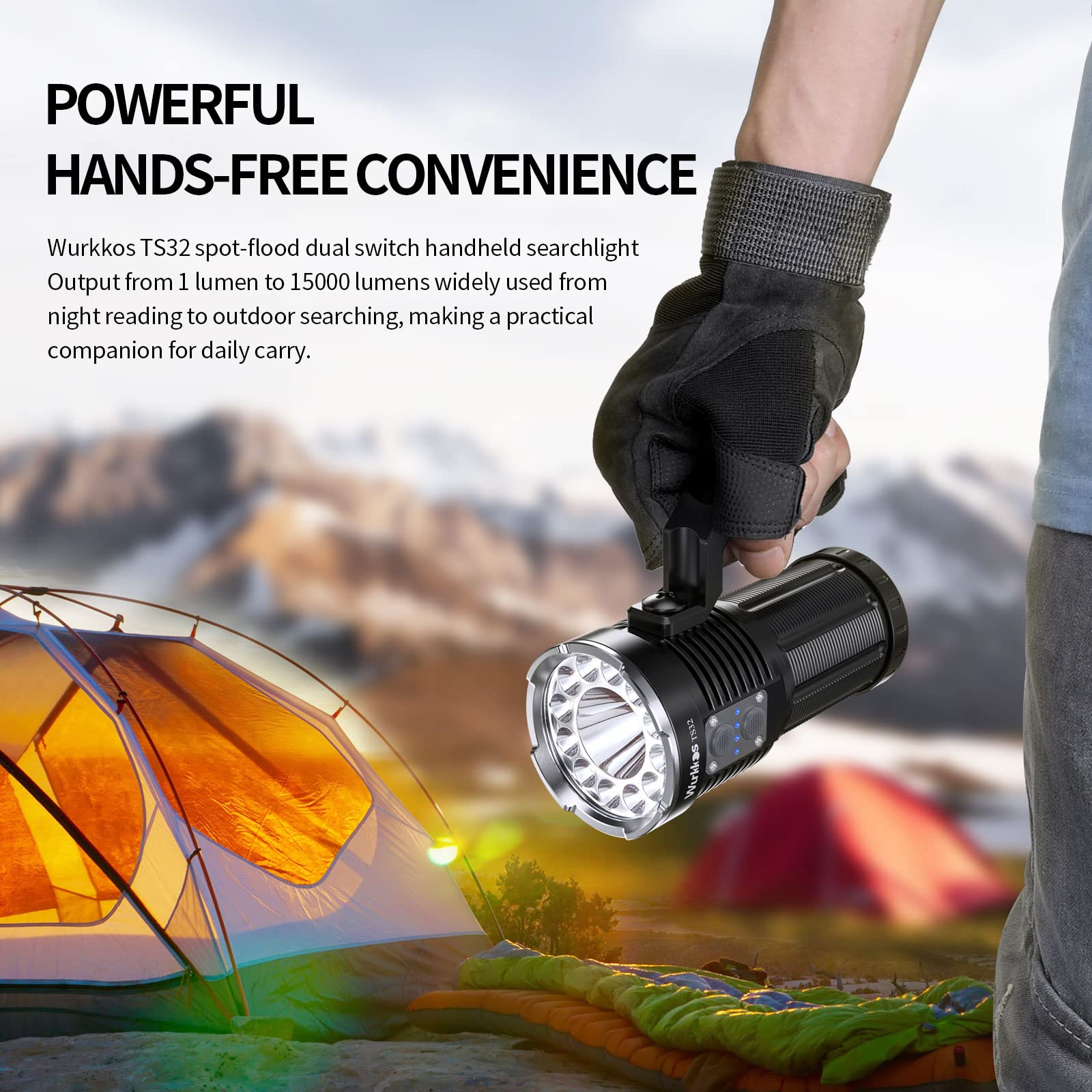 Wurkkos TS32 Rechargeable LED Flashlight - 13000 Lumens, IP68 Waterproof, Dual Switch, Model TS32-519A