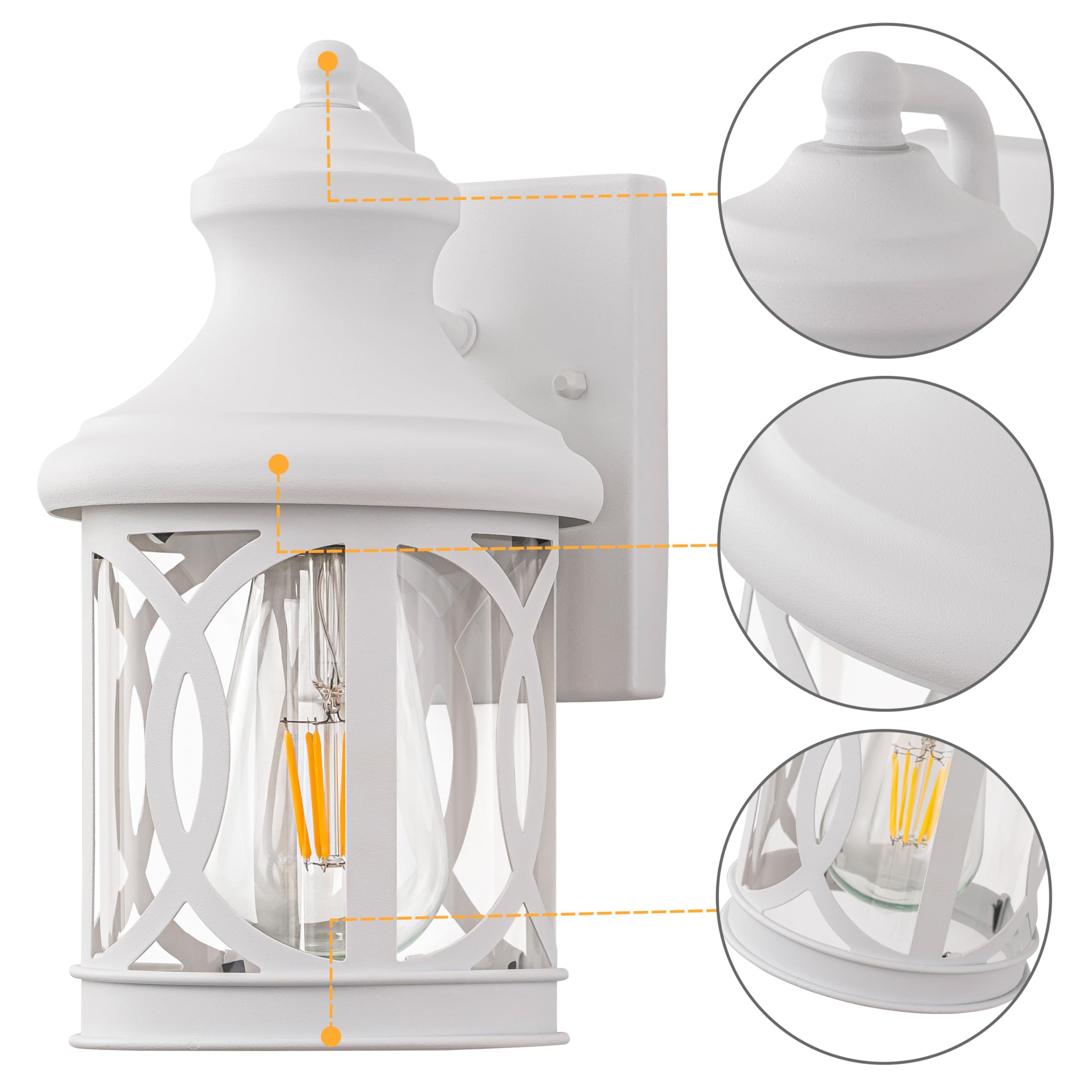 Laplusbelle Outdoor Wall Lights 2-Pack, Waterproof Metal Sconce, 12in. White with Clear Glass Shade, Model CA2309-2MWW