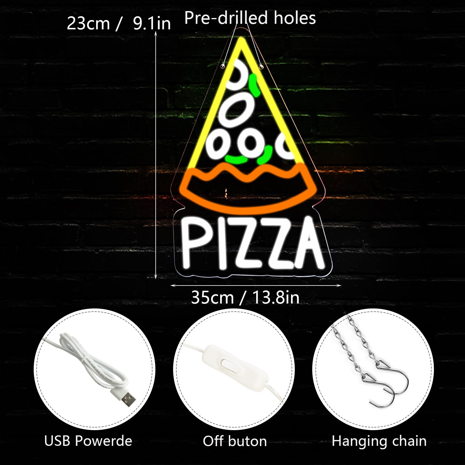 Balanar B-Pizza Neon Sign - Acrylic LED Light for Pizzeria, 13.8 x 9.1 inches, USB Powered, B-Pizza Color