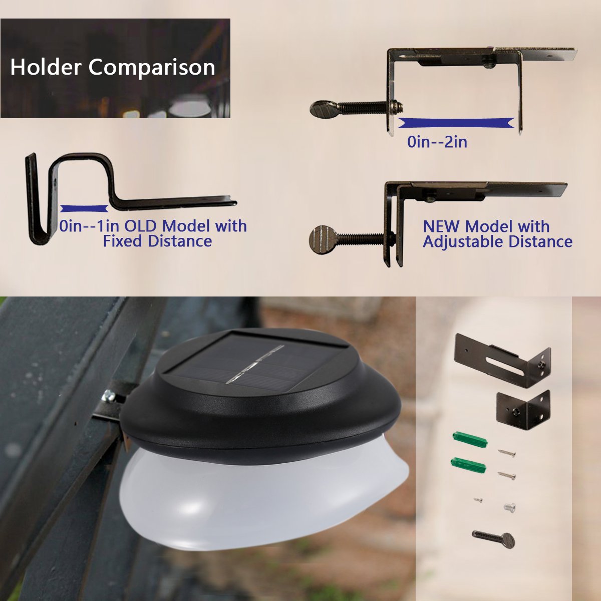 MOLEBIT Solar Gutter Lights, 9 LED, Waterproof, Wireless, 2 Pack, Black, Model GTA