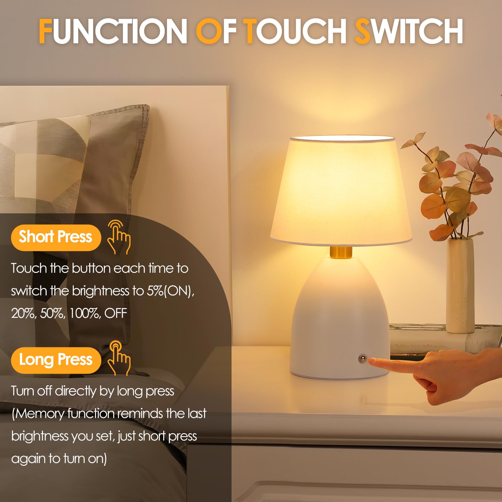 Ggoying Cordless Table Lamp Set Of 2, 5400Mah Rechargeable Battery Powered Desk Lamp, 4-Level Brightness Dimmable Bedside Night