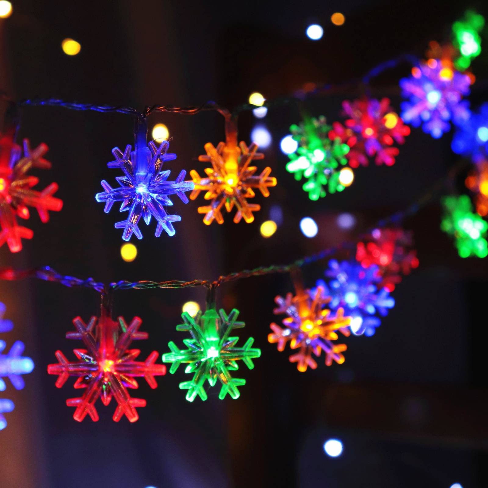 CESOF Christmas Lights 20 FT 40 LED Snowflake String Lights Battery Operated Multicolor Fairy Light for Home Party Decor