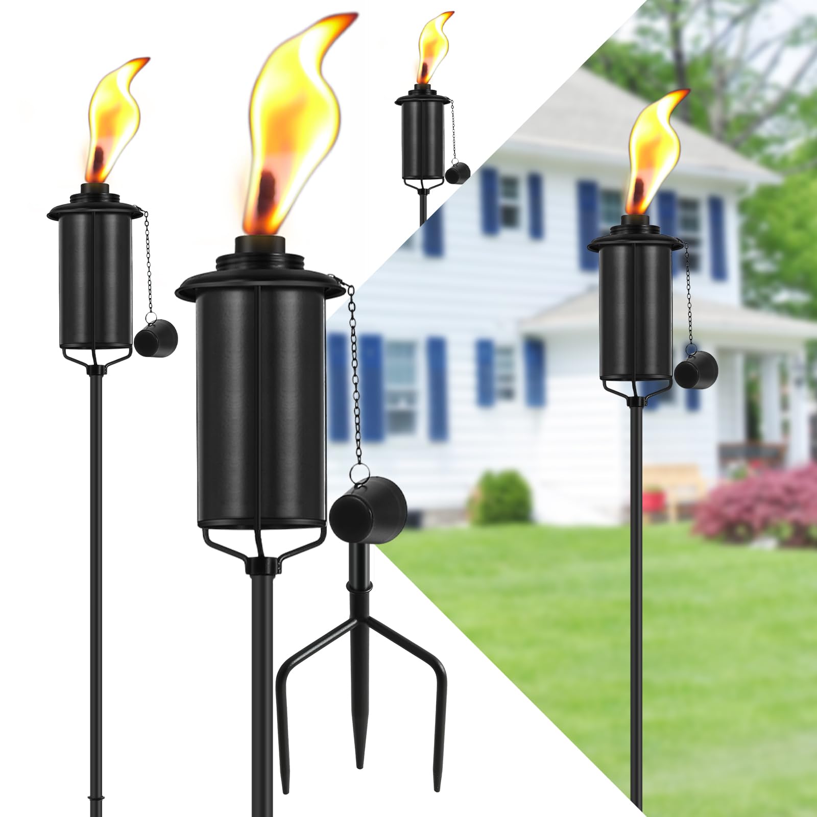 Fan-Torches 4 Pack Metal Garden Torches, 59-Inch Citronella Outdoor Decor For Patio & Parties