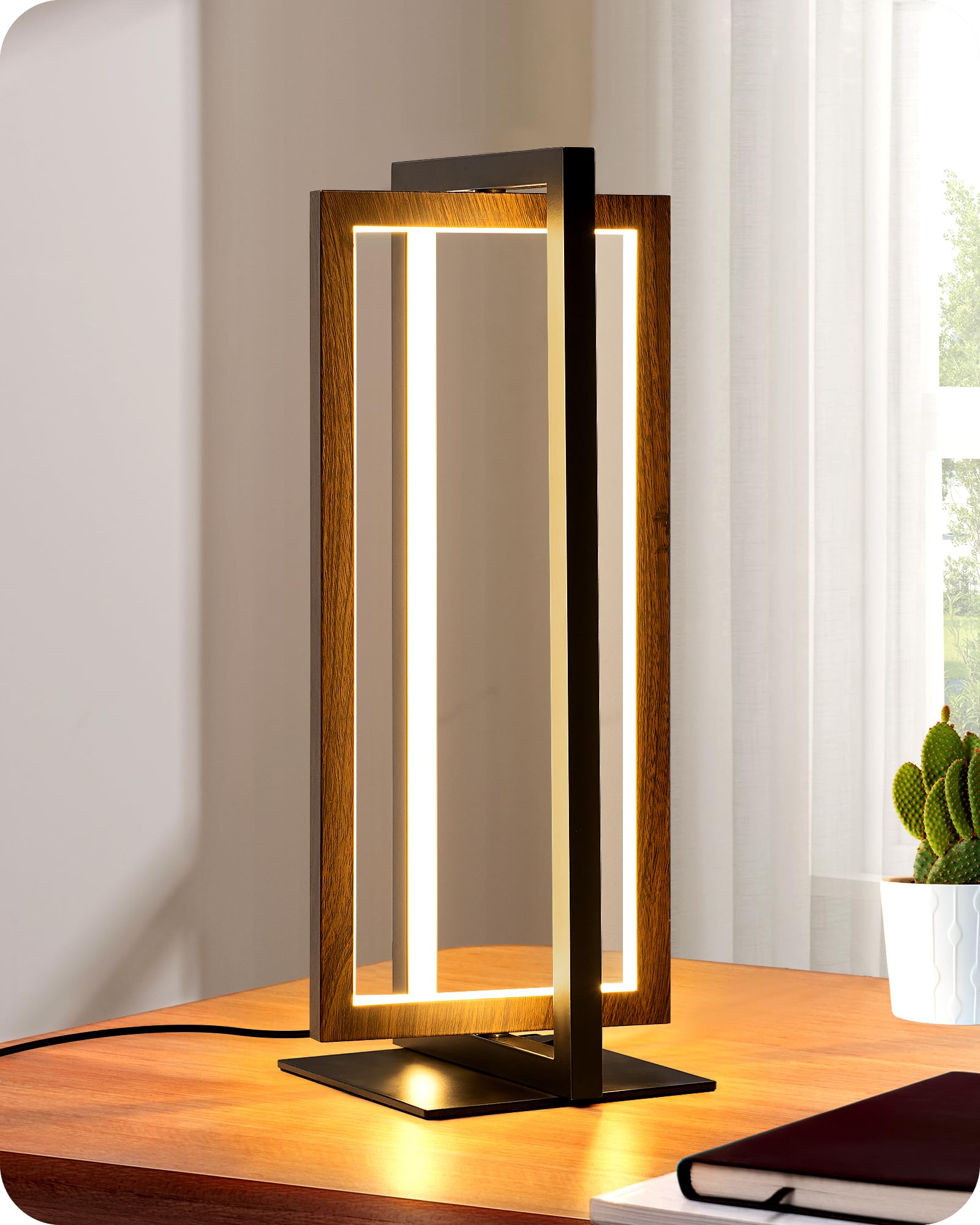 Edishine Modern Led Table Lamp - Dimmable, 3 Color Temp, Adjustable - Walnut Wood Finish