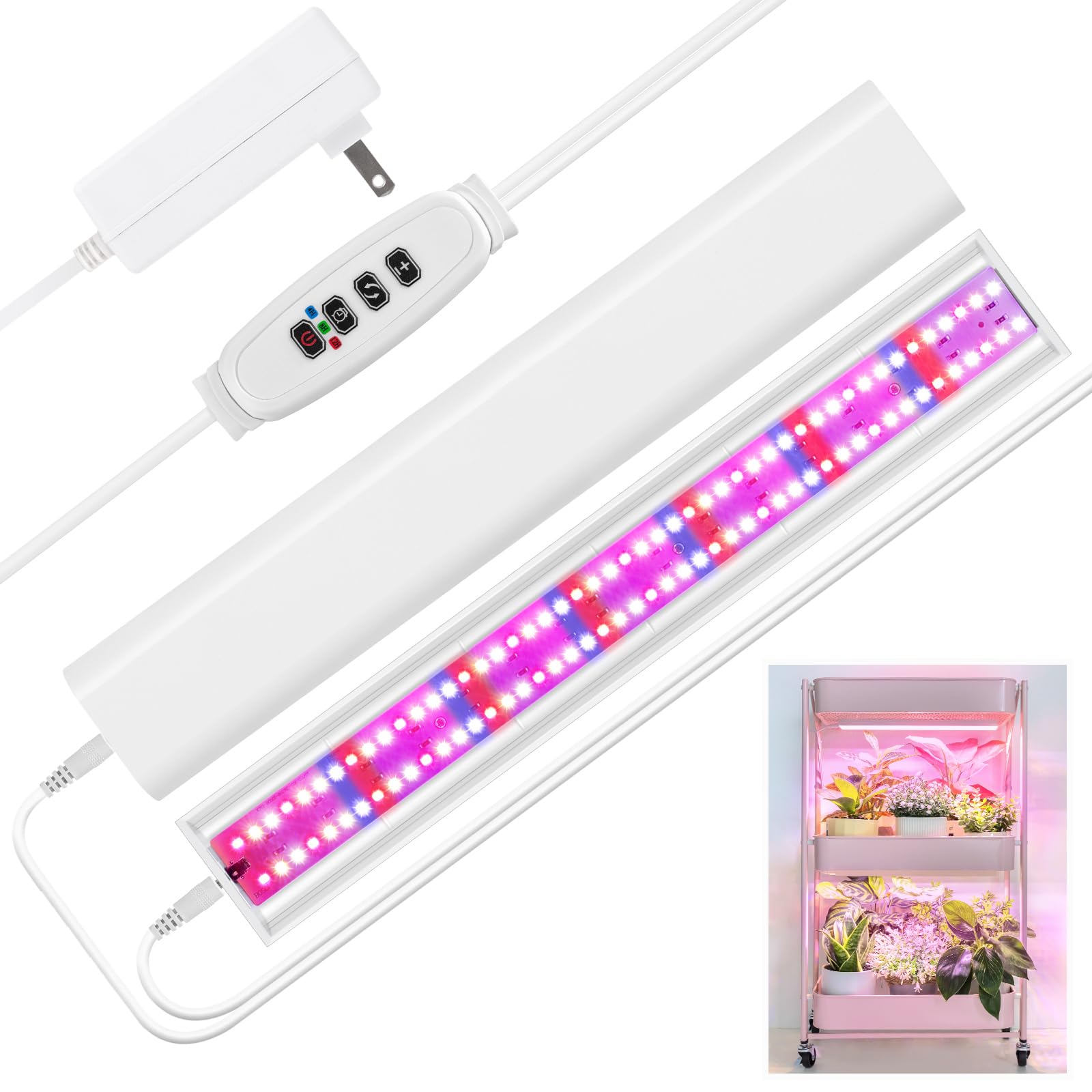 FOXGARDEN Grow Light Strip for Indoor Plants, 192 LED, Full Spectrum, Dual Heads, Plastic, Model 30702, Multi-colored, Auto Timer