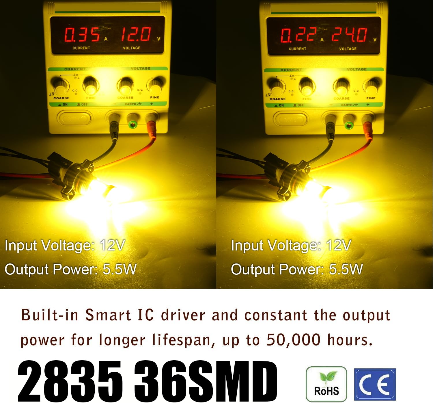 KISLED LED Fog Light Bulbs 3000lm PSX24W 2504 High Power 2835 Chips Gold Yellow