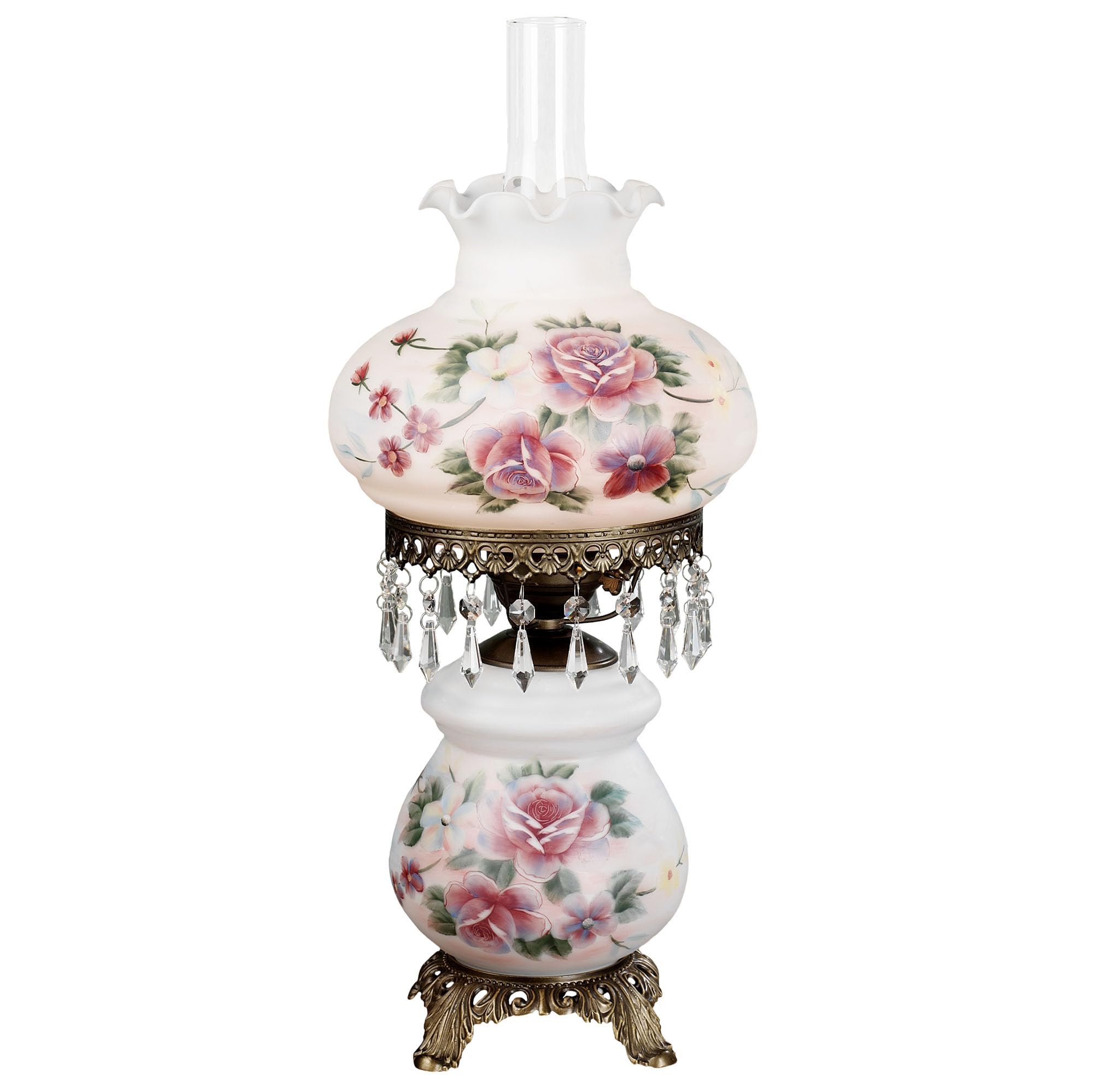 Touch Of Class Beatrice Hurricane Rose Table Lamp Pink - Victorian Style - Crystal Beads, Glass - Floral Aesthetic, Roses - Elec