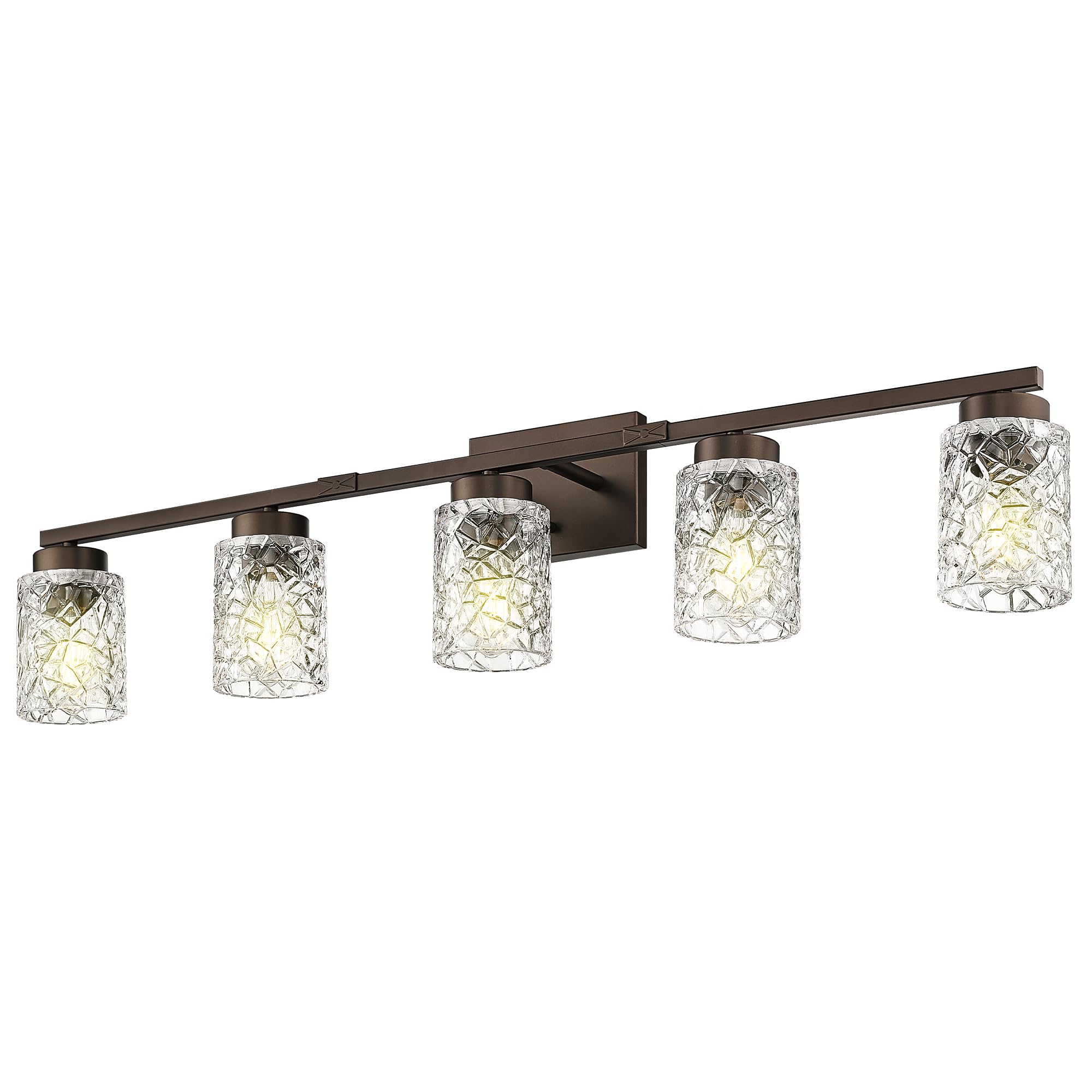 Emliviar 5-Light Vanity Light Fixture, 40 Inch Farmhouse Bathroom Vanity Light, Clear Geometric Glass, Oil Rubbed Bronze, He294B