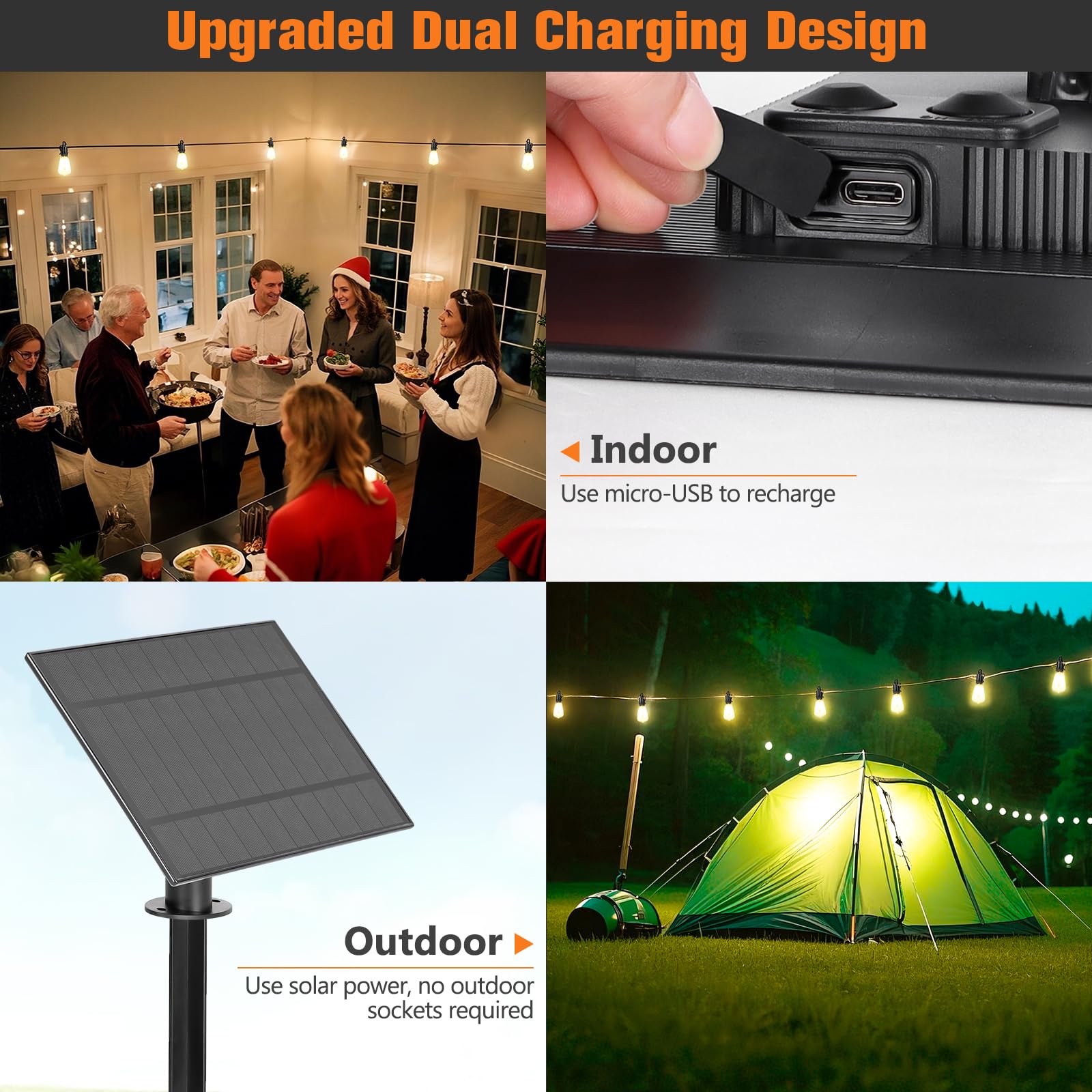 OOLED Solar String Lights 100FT Warm White, 32 Shatterproof Vintage Edison Bulbs, Waterproof with Remote, Model RD-SSL5W-002