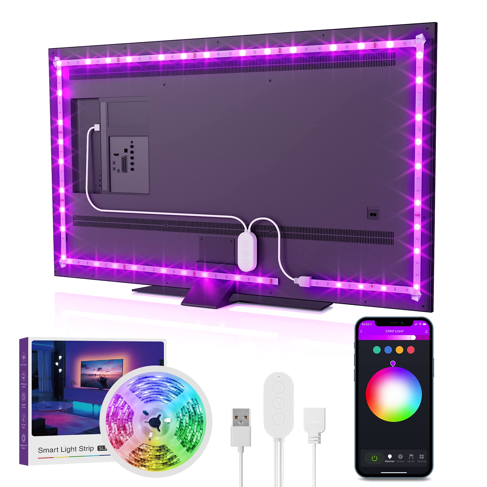 Ghome Smart Sl1 Tv Led Backlight, Smart Wifi Strip Light Compatible With Alexa And Google Home, App Control, Music Sync 16 Milli