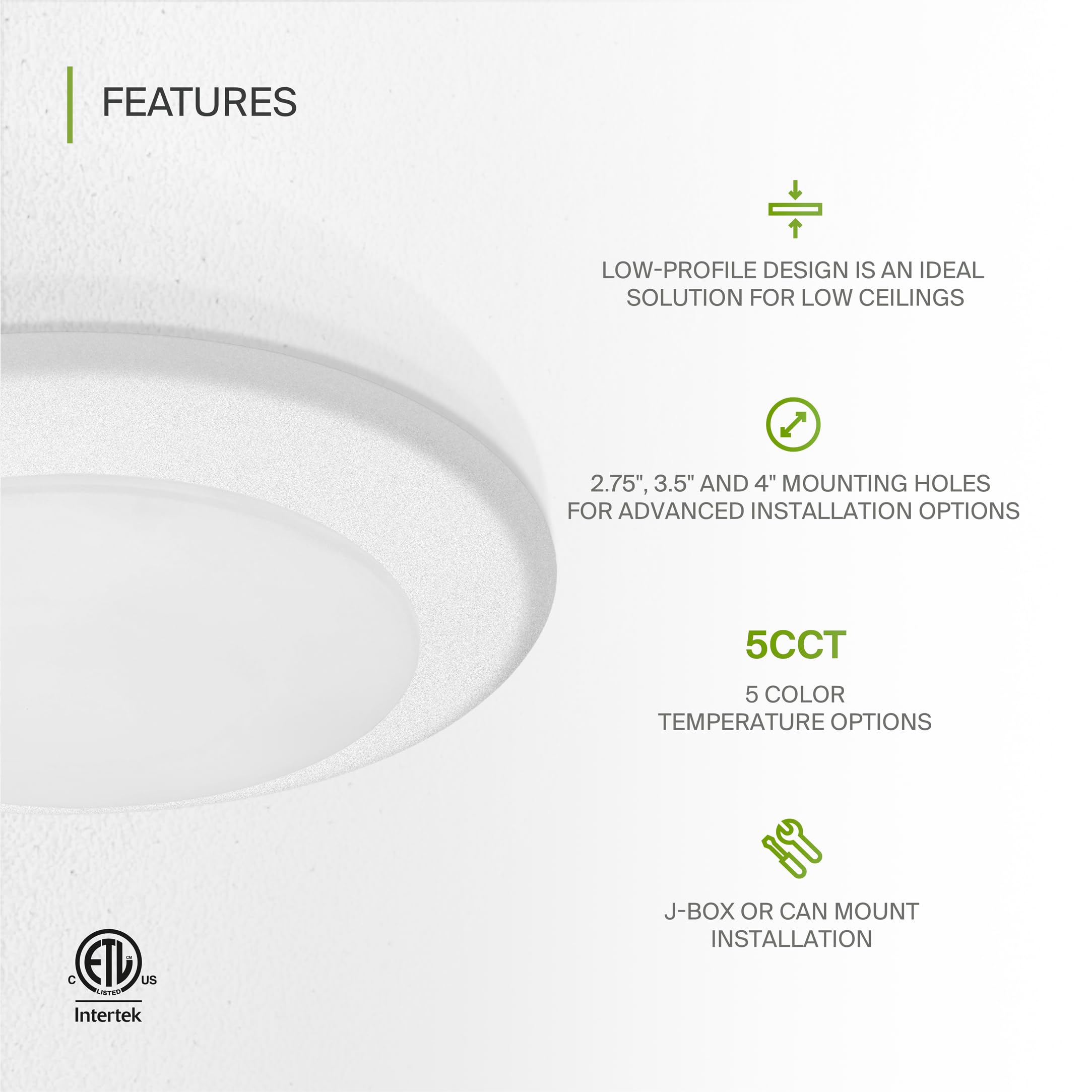 ASD LED Disk Lights 6 Inch 15W Dimmable Flush Mount Matte White Metal Housing A-LDS-6D15MW-6p ETL Listed