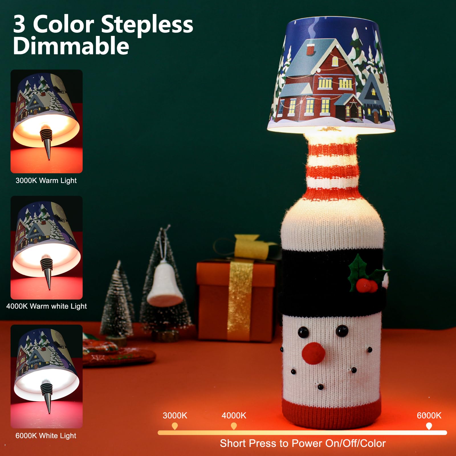 Mebaraul Wireless Bottle Lamp Shade, Rechargeable LED Table Lamp, Stepless Dimming, Portable, Metal, Igloo Color, Model FT1