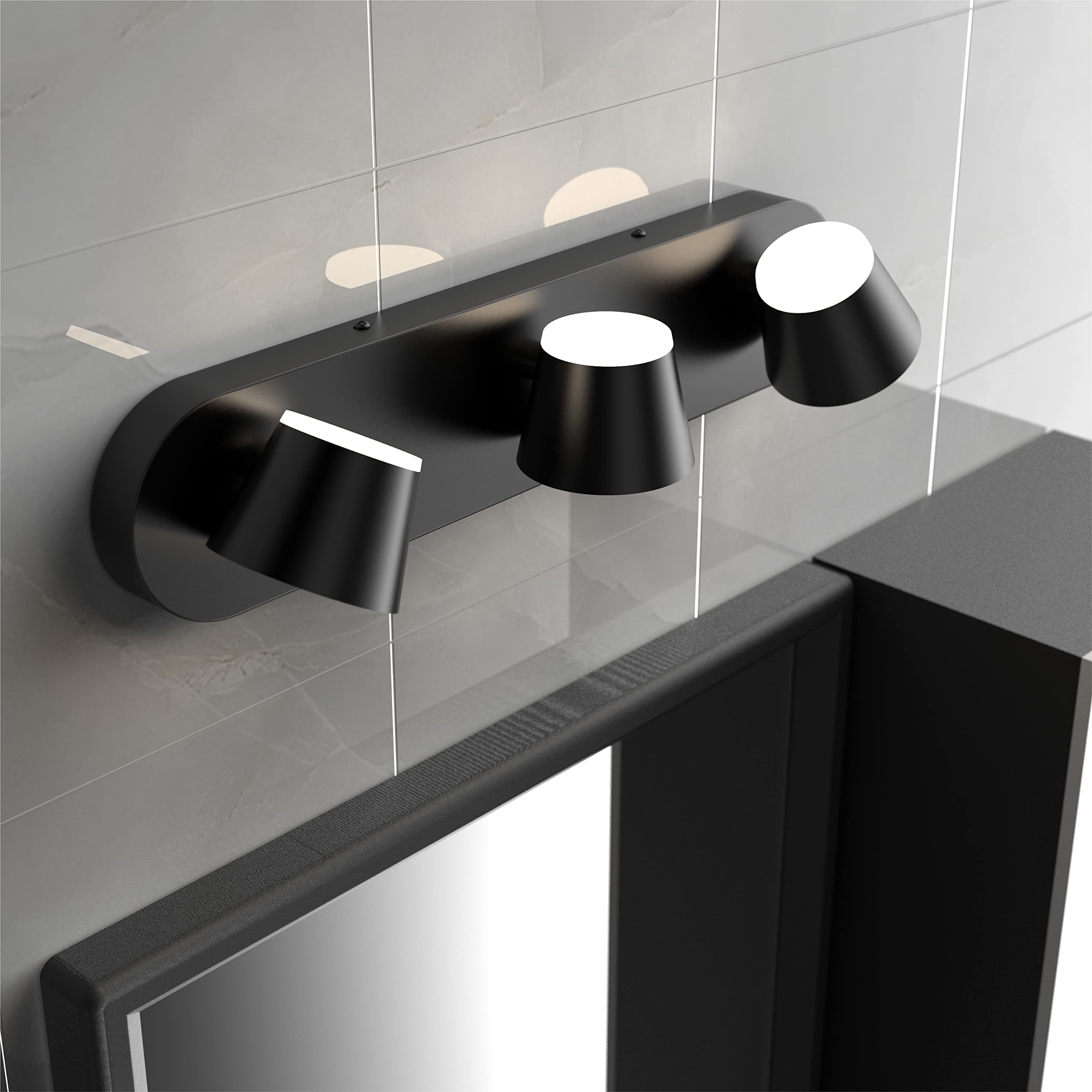 URSOLA 3 Light Bathroom Vanity Light - LED Dimmable Fixtures, Black, 20" Up and Down Rotatable, Model 7540-3T