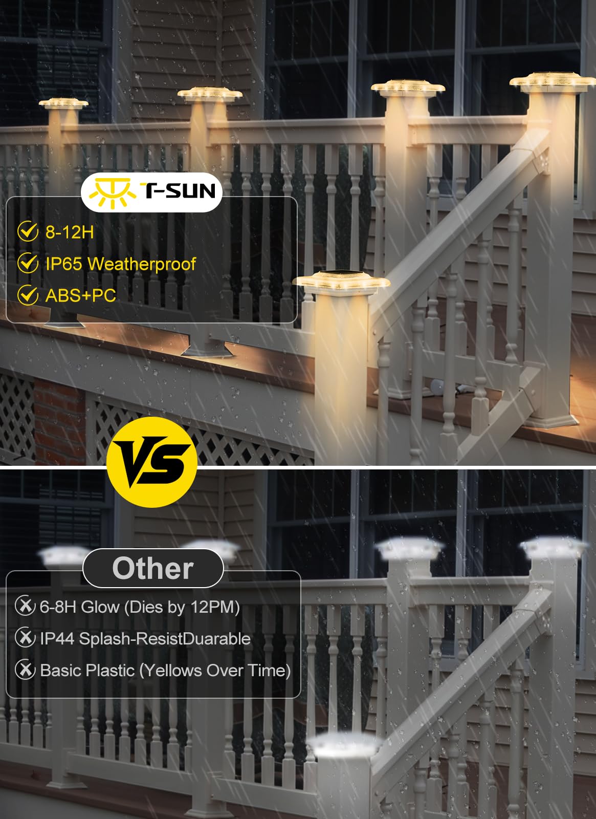 T-Sun 4X4 Solar Post Cap Lights  Fence Post Solar Lights Fit For 4X4 Vinyl Wooden Posts  Ip65 Waterproof Outdoor Lighting For Stairs Step  Deck  Patio  Garden (12 Packs  Transparent  Warm White)
