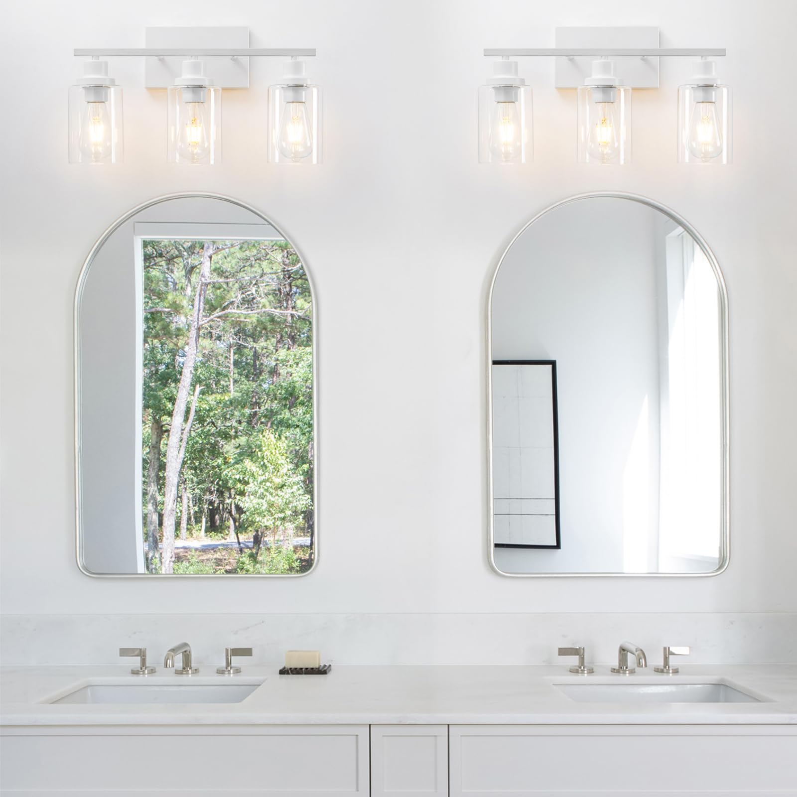 Hccz 3 Light Bathroom Vanity Light Fixture - Modern White Glass Sconces For Bathroom, Bedroom, Living Room - Model 800-100-1078